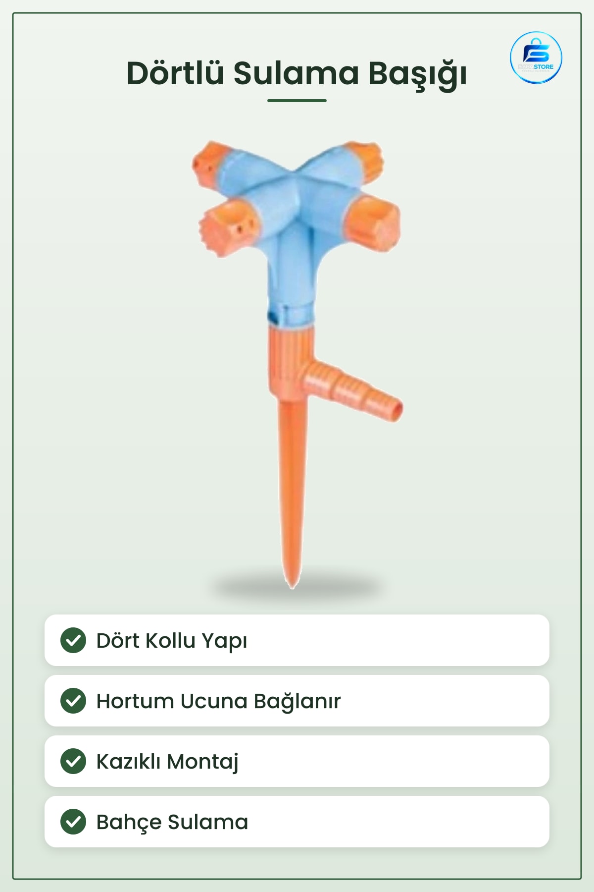 Dörtlü Sulama Başlığı Bahçe Aparatı Dört Yönlü Püskürücü Hortum Bağlantılı Kazıklı