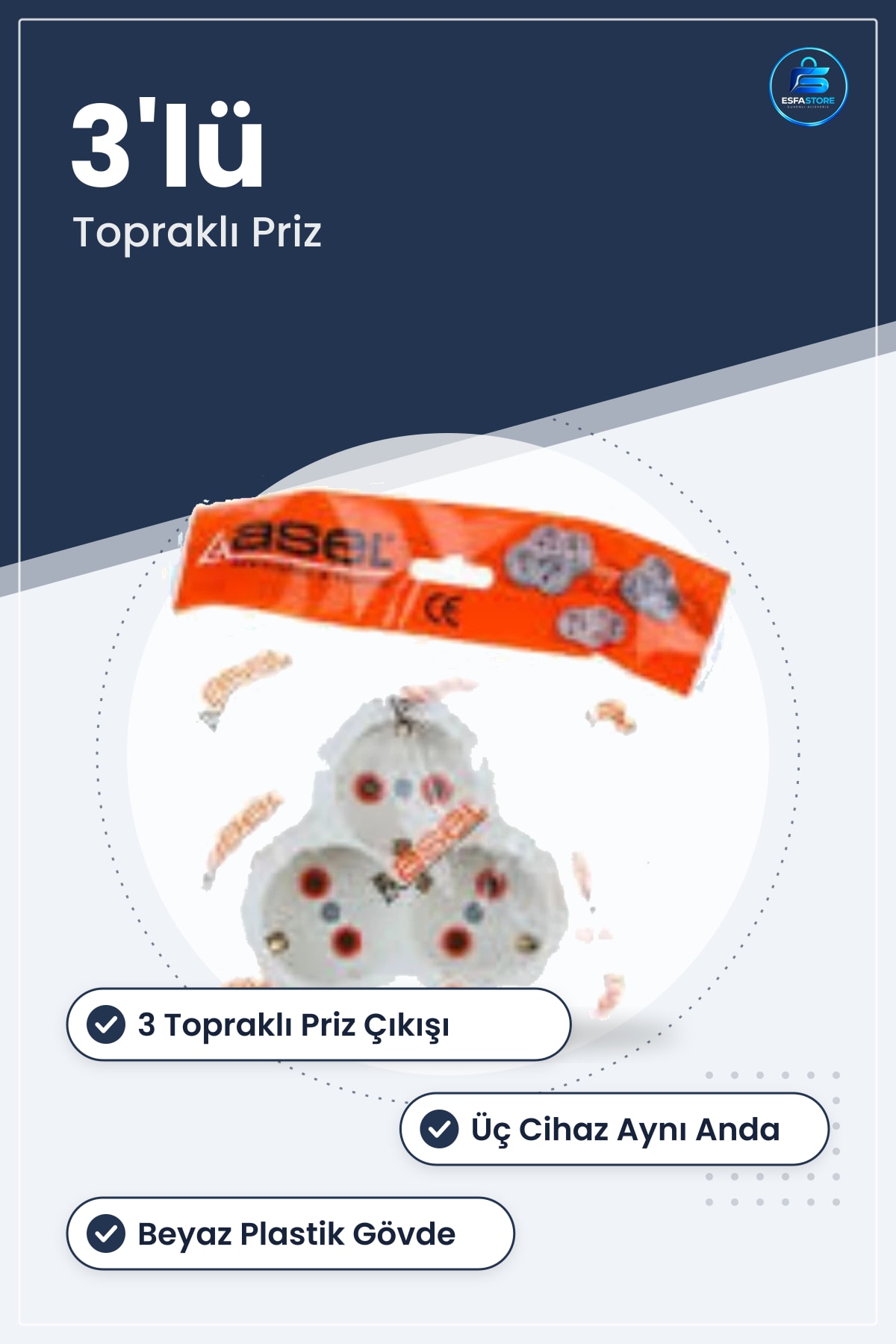 Yonca Üçlü Grup Priz Çoklu Uzatma Adaptörü Elektrik Tesisat Malzemesi Beyaz Topraklı