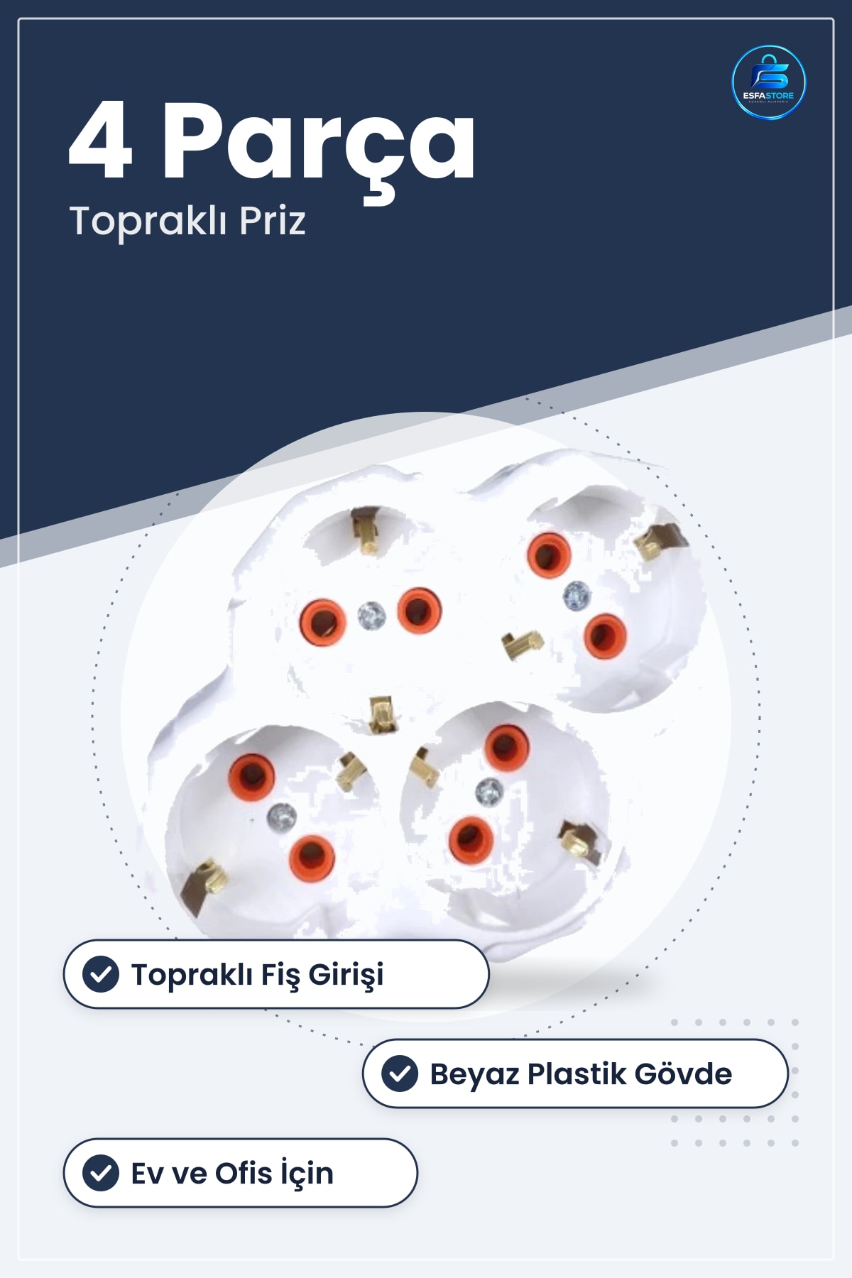 Grup Priz Yonca 4 Parça Topraklı Beyaz Uzatma Kablosu Elektrik Tesisat Malzemesi Ev Ofis