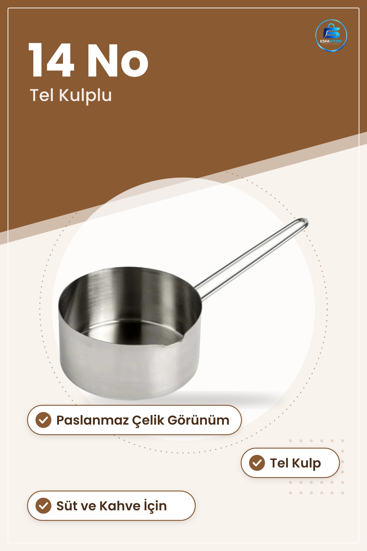 Cezve Sütlük No Tel Kulplu Paslanmaz Çelik Süt Isıtma Kahve Pişirme Mutfak Kabı Kolay Kullanım