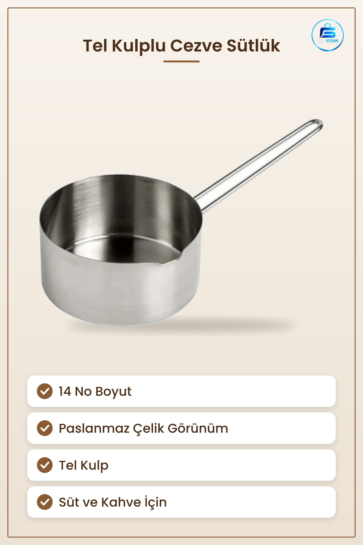 Cezve Sütlük No Tel Kulplu Paslanmaz Çelik Süt Isıtma Kahve Pişirme Mutfak Kabı Kolay Kullanım