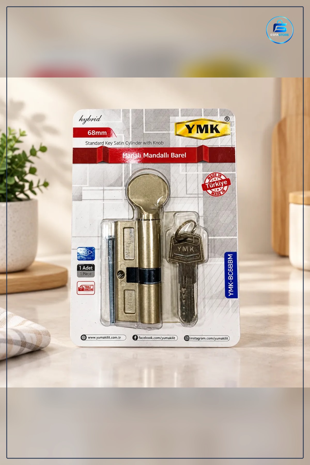 Bilyalı Mandallı Barel 68 mm Hibrit Kapı Hırdavatı Düğmeli Kilit Silindiri Yerli Üretim Ev