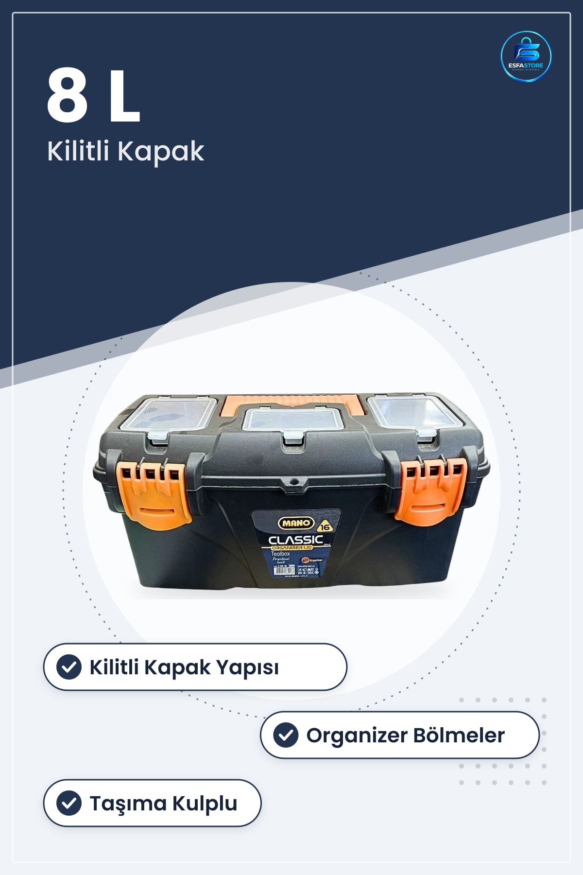 Takım Çantası 8 L Kilitli Bölmeli Organizer Kapaklı Hırdavat Avadanlık Ev Atölye Taşıma Kutusu