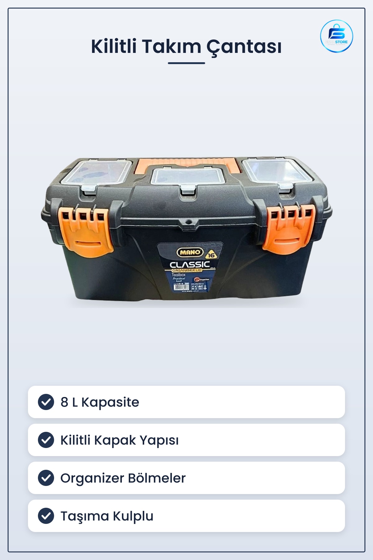 Takım Çantası 8 L Kilitli Bölmeli Organizer Kapaklı Hırdavat Avadanlık Ev Atölye Taşıma Kutusu