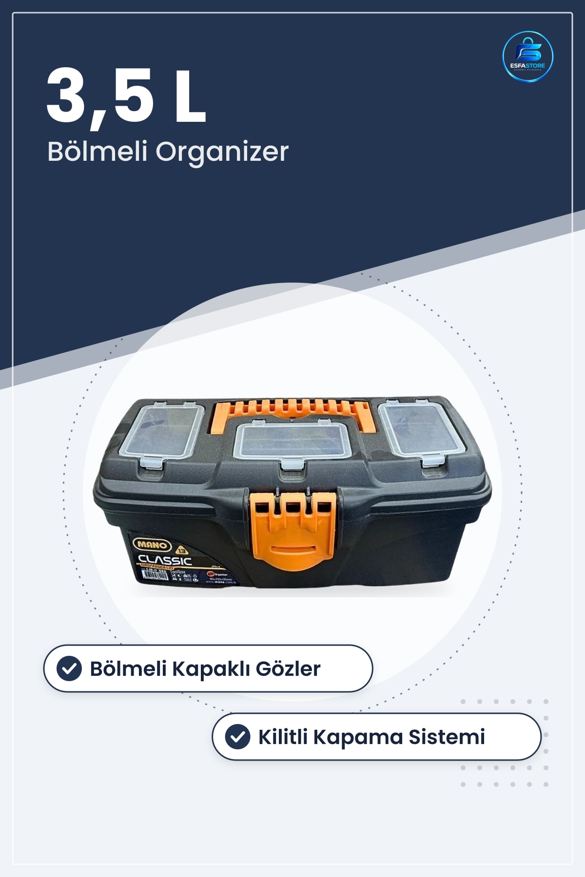 Takım Çantası 3,5 L Kilitli Avadanlık Organizer Kutusu Ev Atölye Hırdavat Bölmeli