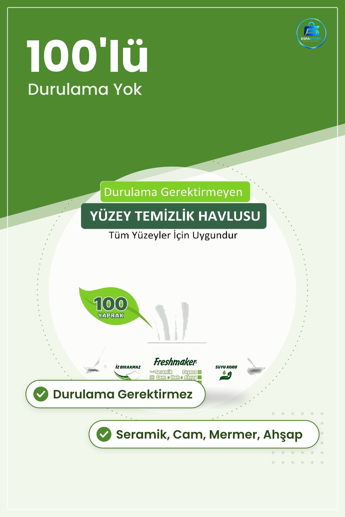 Yüzey Temizleyici Havlu 100'lü Durulama Gerektirmeyen Seramik Fayans Cam Mermer Ahşap Temizlik