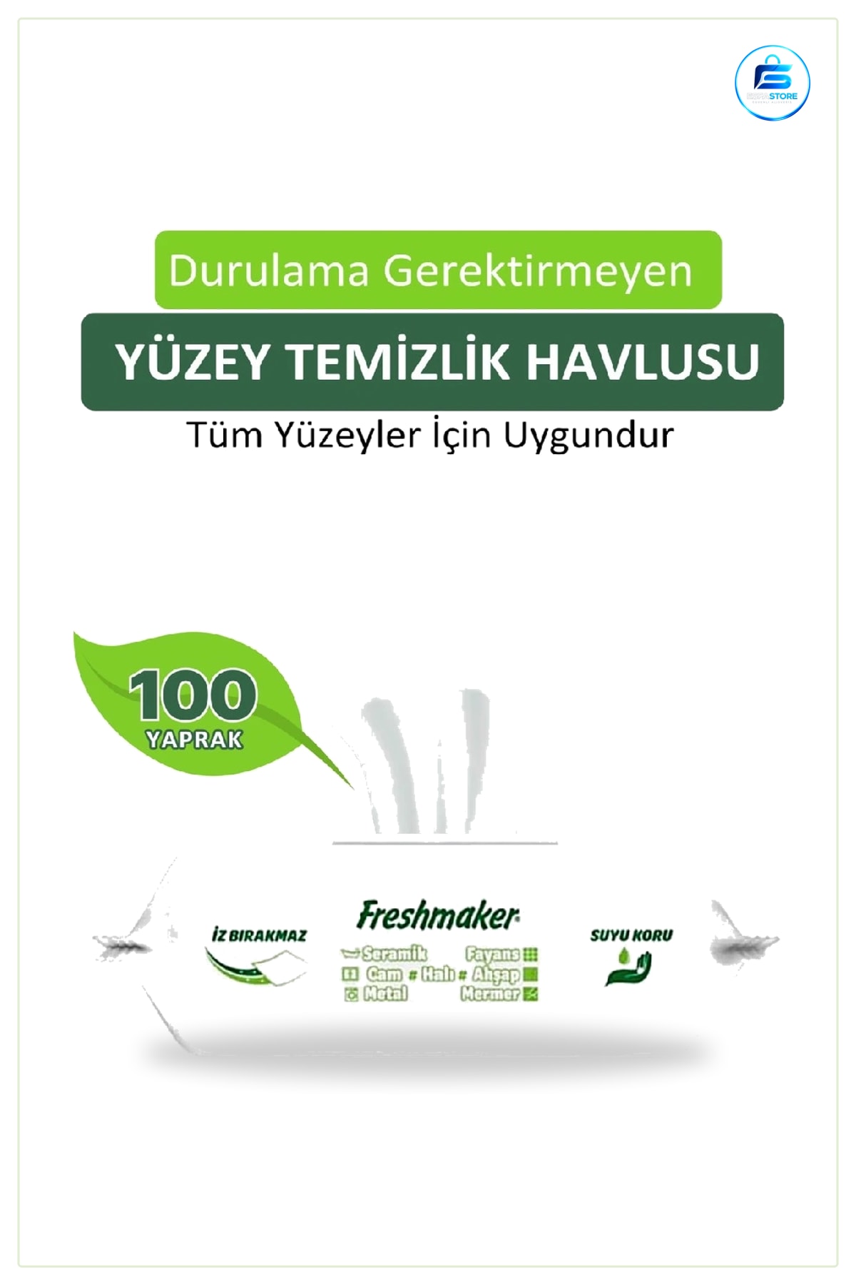Yüzey Temizleyici Havlu 100'lü Durulama Gerektirmeyen Seramik Fayans Cam Mermer Ahşap Temizlik