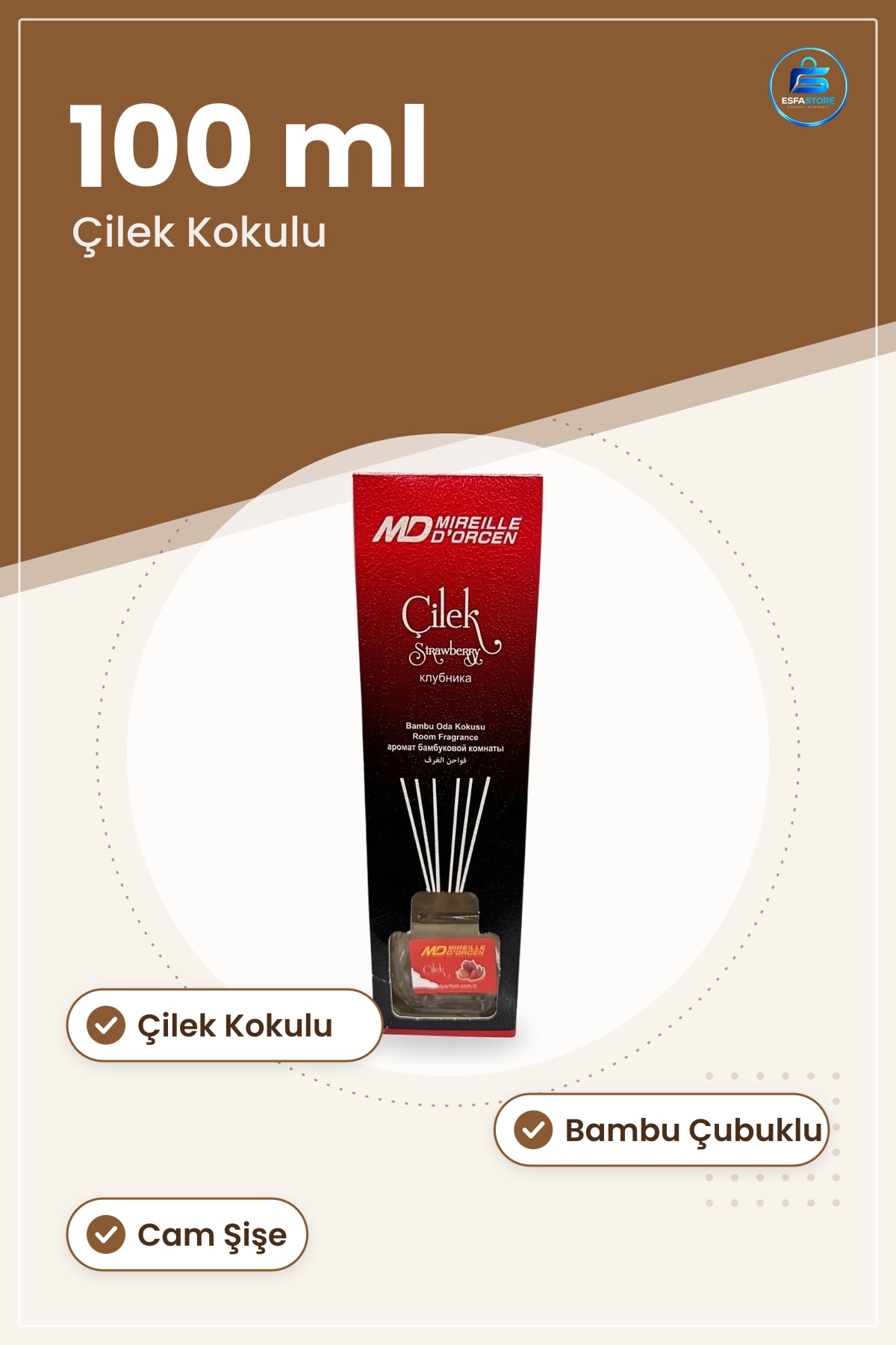 Bambu Oda Kokusu 100 ml Çilek Kokulu Çubuklu Ev Dekorasyonu İçin Ferah Koku Yayıcı