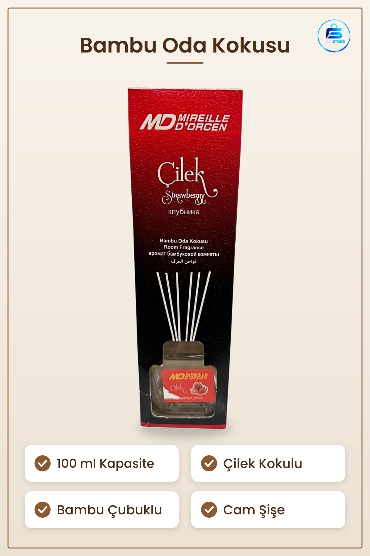 Bambu Oda Kokusu 100 ml Çilek Kokulu Çubuklu Ev Dekorasyonu İçin Ferah Koku Yayıcı