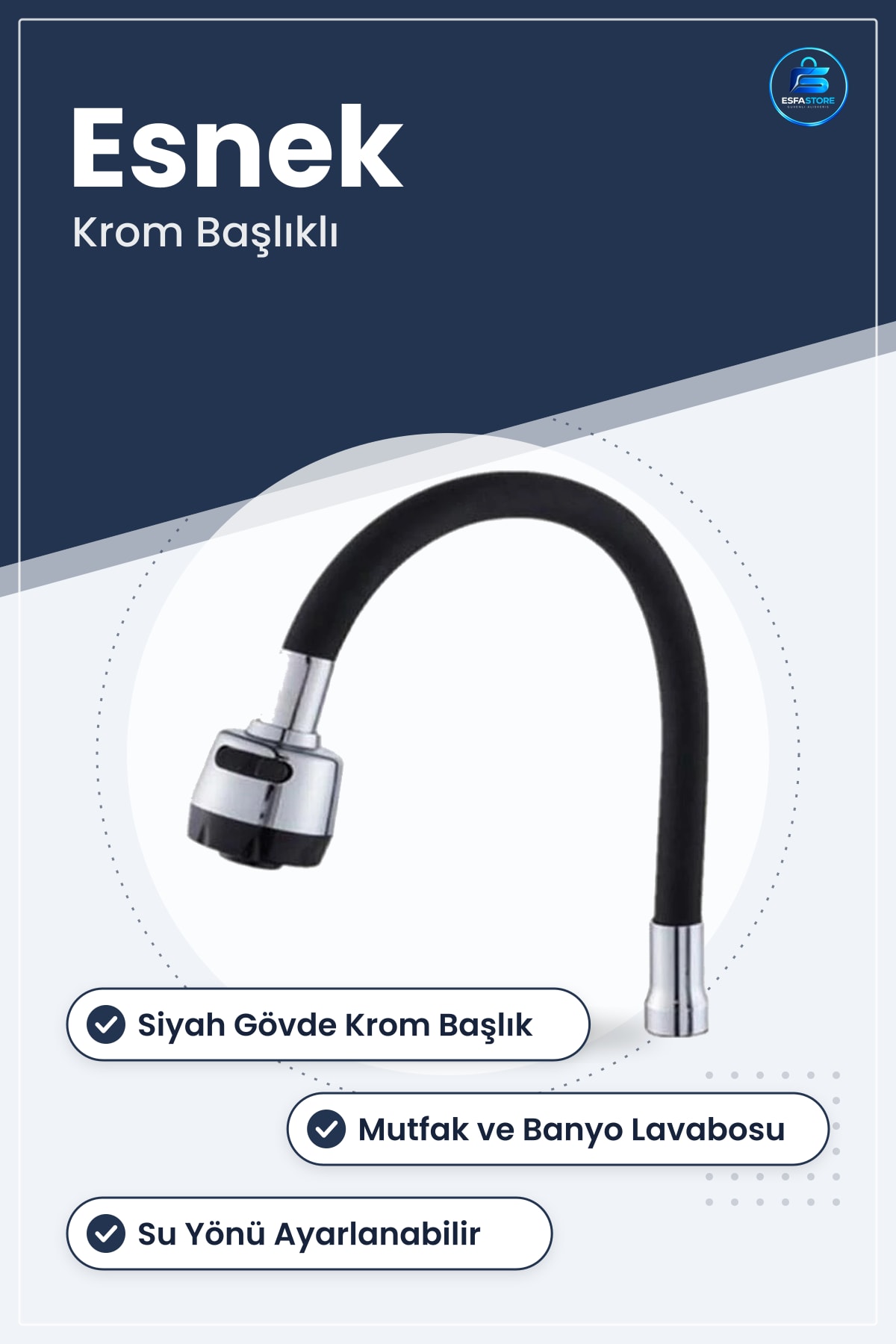 Siyah Kubar Esnek Mutfak Musluk Ağzı Krom Başlıklı Su Çıkışı Banyo Tesisatı Parçası
