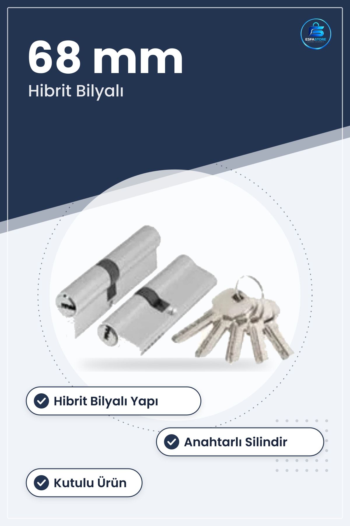 Kapı Barel Kilit 68 mm Hibrit Bilyalı Kutulu Silindir Ev ve İş Yeri Güvenlik Sistemi Anahtarlı