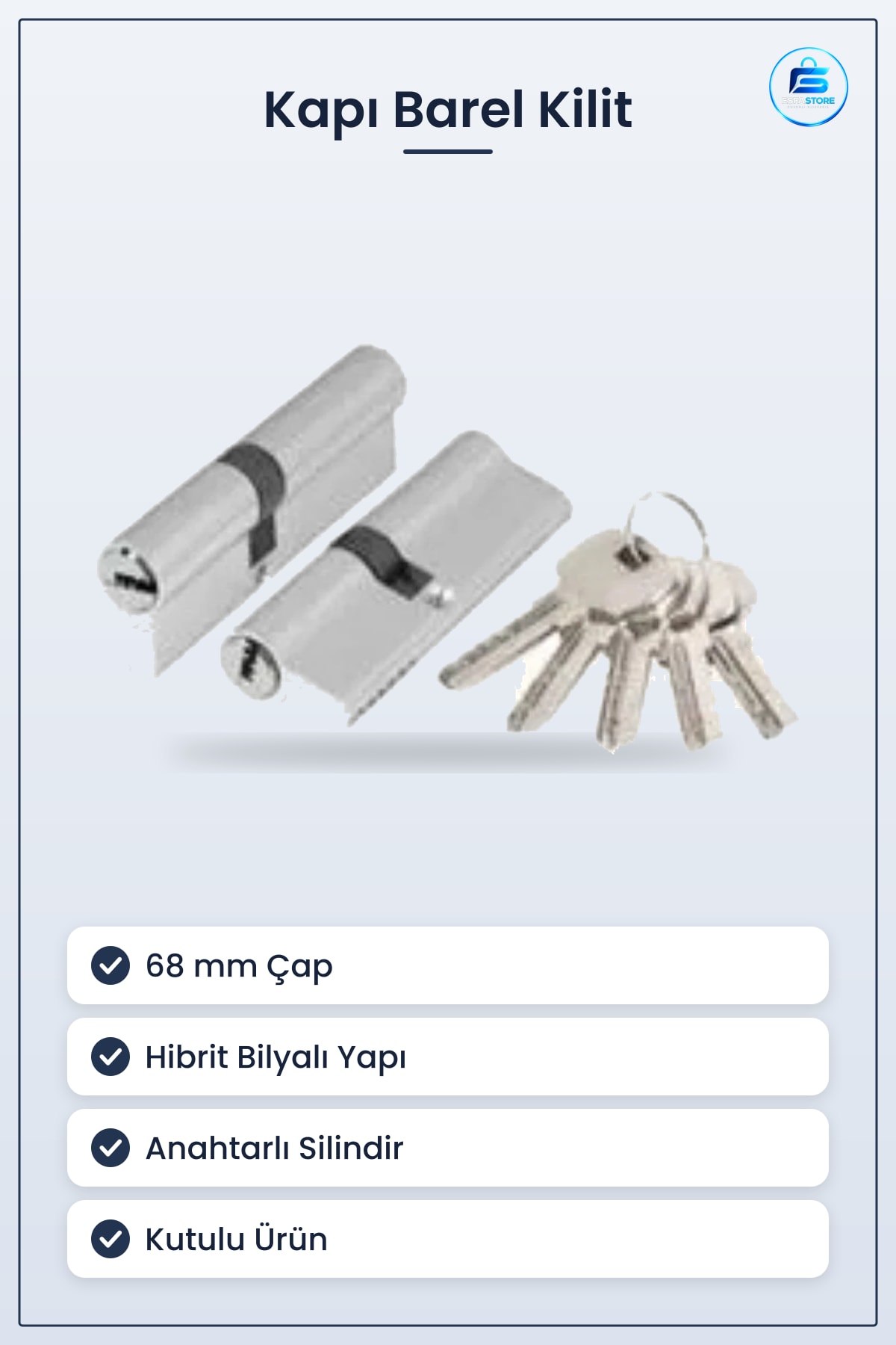 Kapı Barel Kilit 68 mm Hibrit Bilyalı Kutulu Silindir Ev ve İş Yeri Güvenlik Sistemi Anahtarlı
