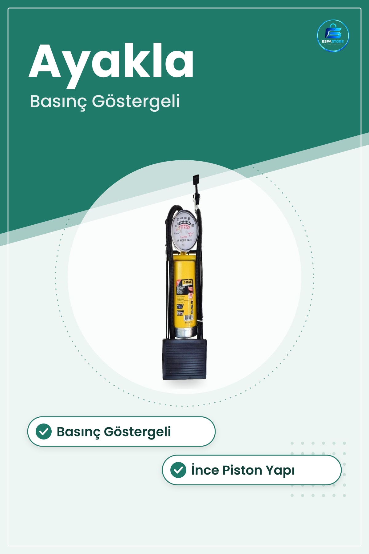 İnce Piston Ayak Şişirme Pompası Ayakla Kullanım Basınç Göstergeli Su Sporu Top Lastik Outdoor