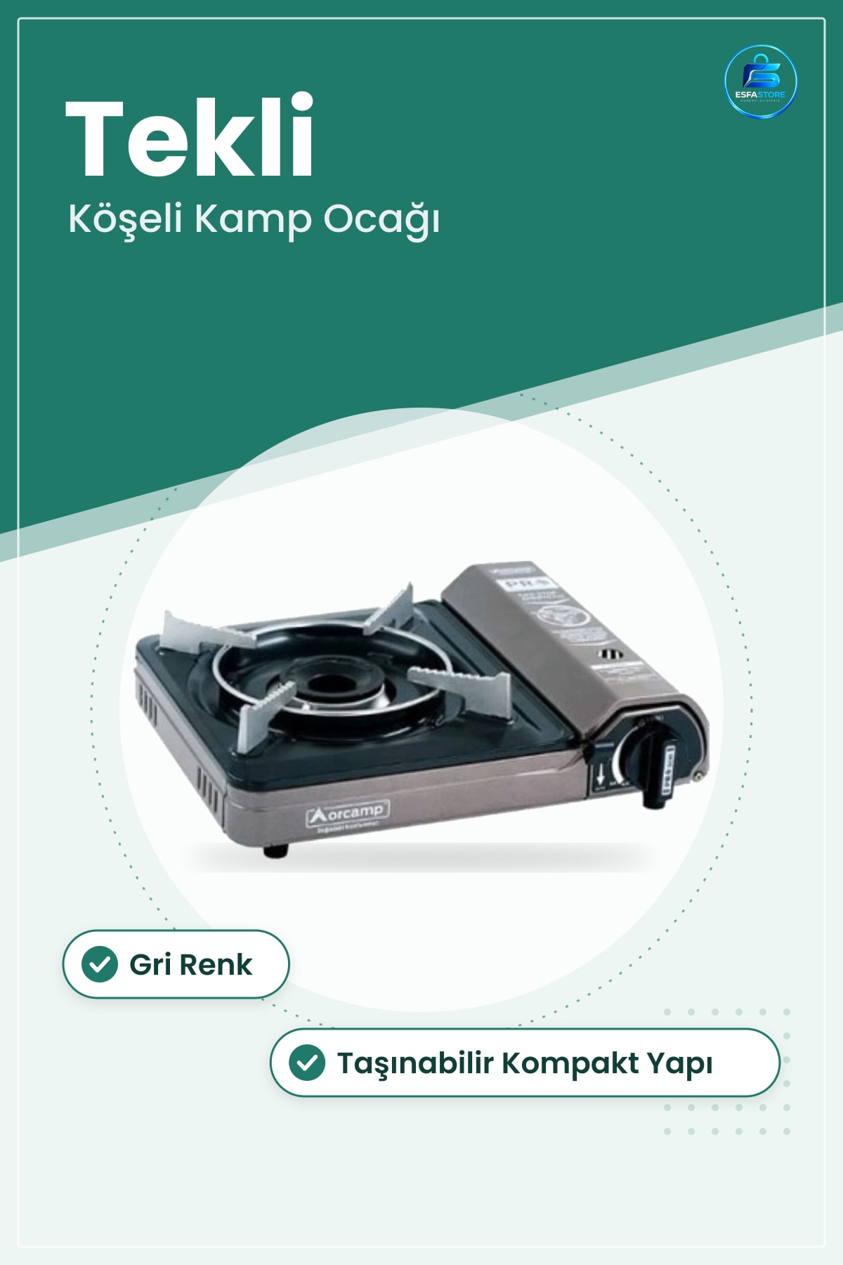 Gri Tekli Portatif Köşeli Kamp Ocağı Taşınabilir Kompakt Açık Hava Piknik Seyahat Mutfağı