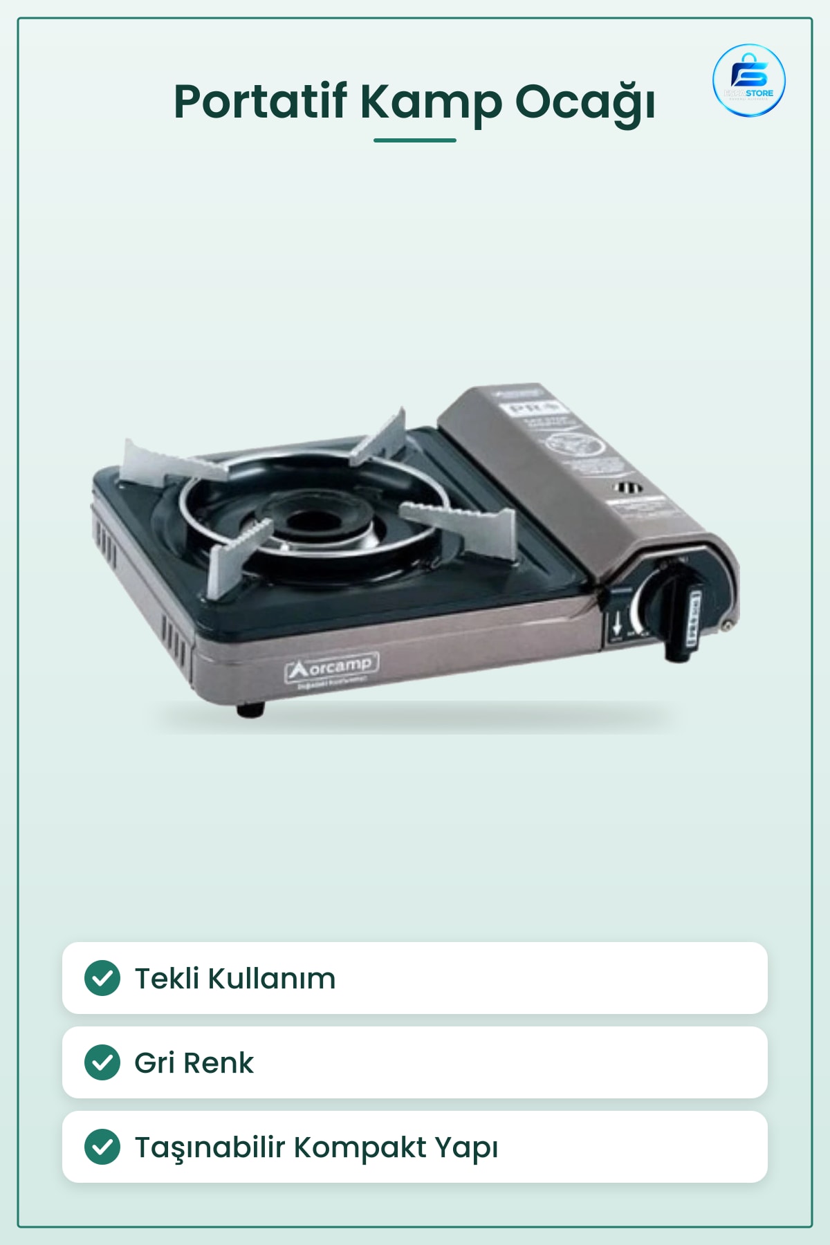 Gri Tekli Portatif Köşeli Kamp Ocağı Taşınabilir Kompakt Açık Hava Piknik Seyahat Mutfağı