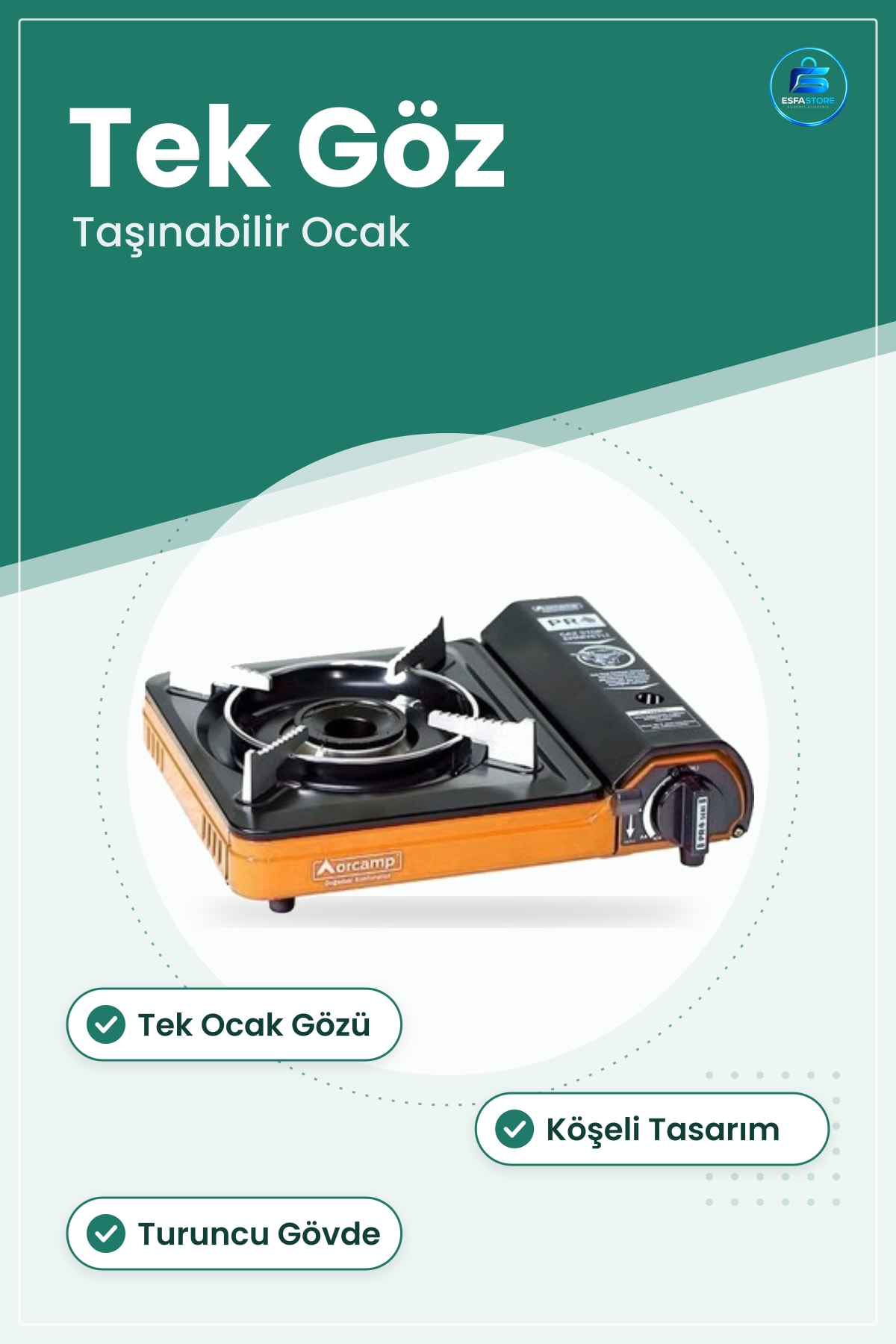 Portatif Kamp Ocağı Tekli Köşeli Turuncu Piknik Outdoor Mutfak Ekipmanı Taşınabilir