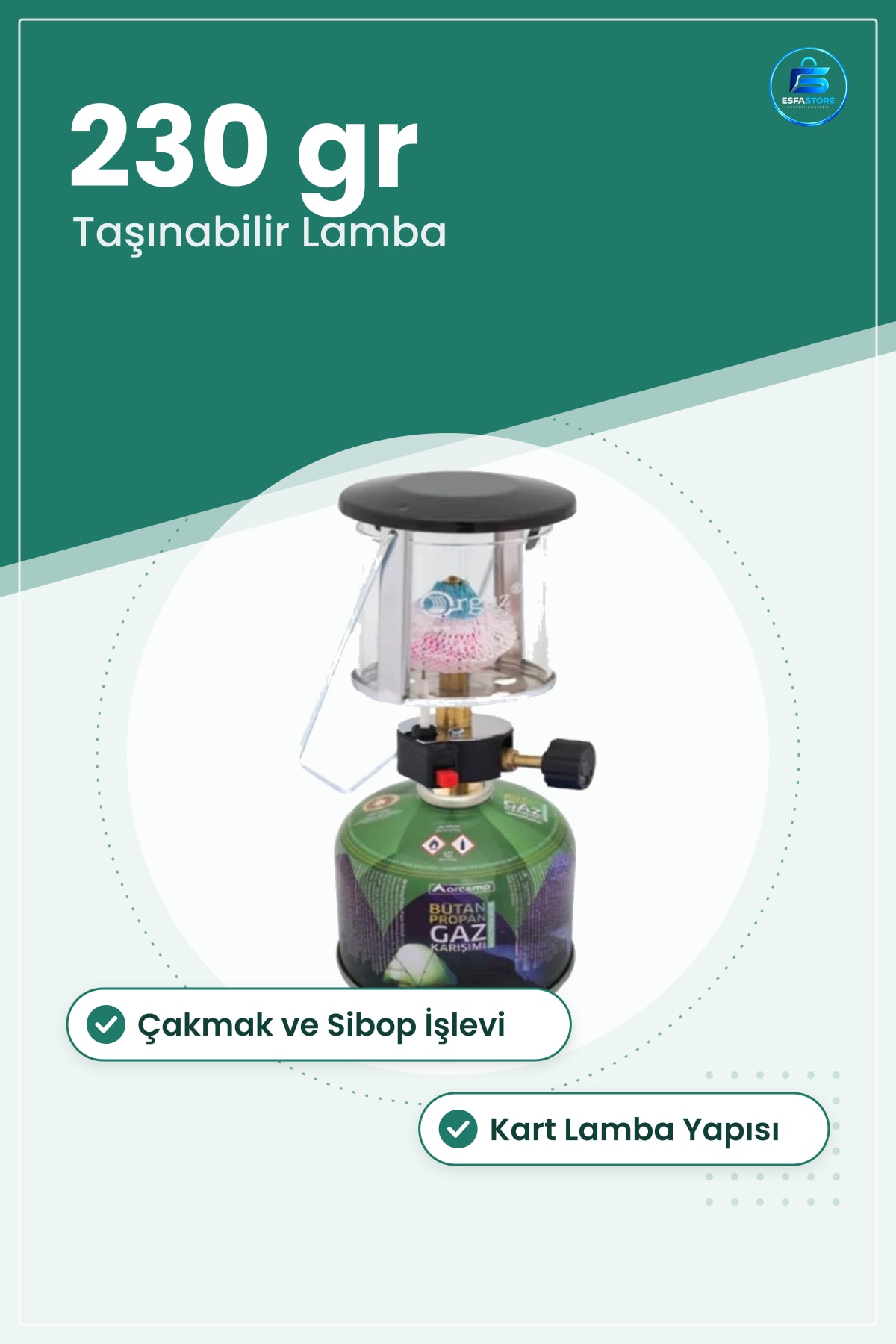 Gazlı Kamp Lambası Çakmak Sibop Kart Lamba 230 gr Taşınabilir Piknik Aydınlatma Feneri Outdoor