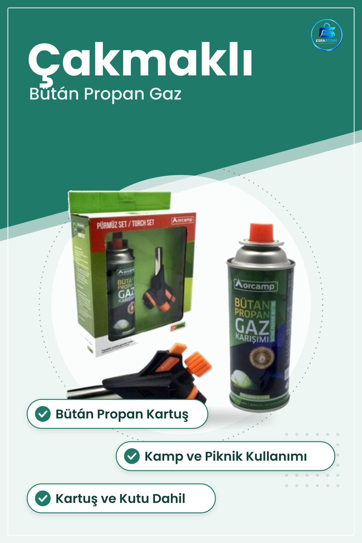 Kamp Çakmağı Çakmaklı Kartuş Pürmüz Seti Bütan Propan Gaz Karışımı Ateşleme Mekanizmalı Pratik