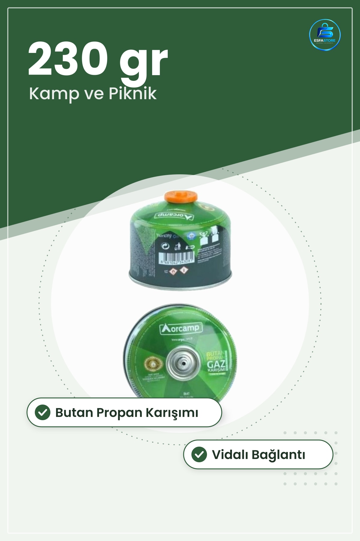 Isıtma Yakıtı Gaz Kartuşu 230 gr Butan Propan Karışımı Kamp ve Piknik Ocağı İçin Vidalı Bağlantılı