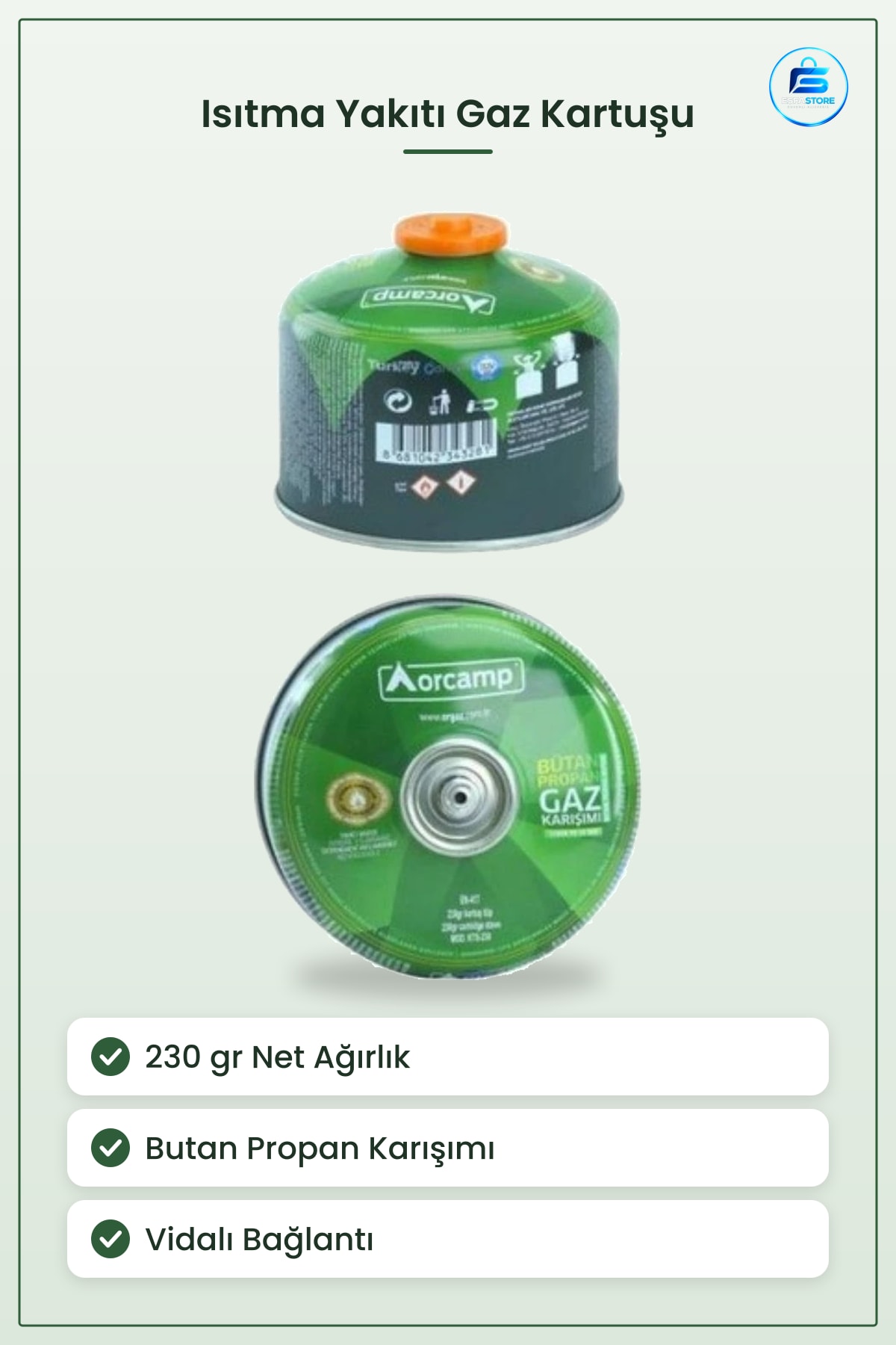 Isıtma Yakıtı Gaz Kartuşu 230 gr Butan Propan Karışımı Kamp ve Piknik Ocağı İçin Vidalı Bağlantılı
