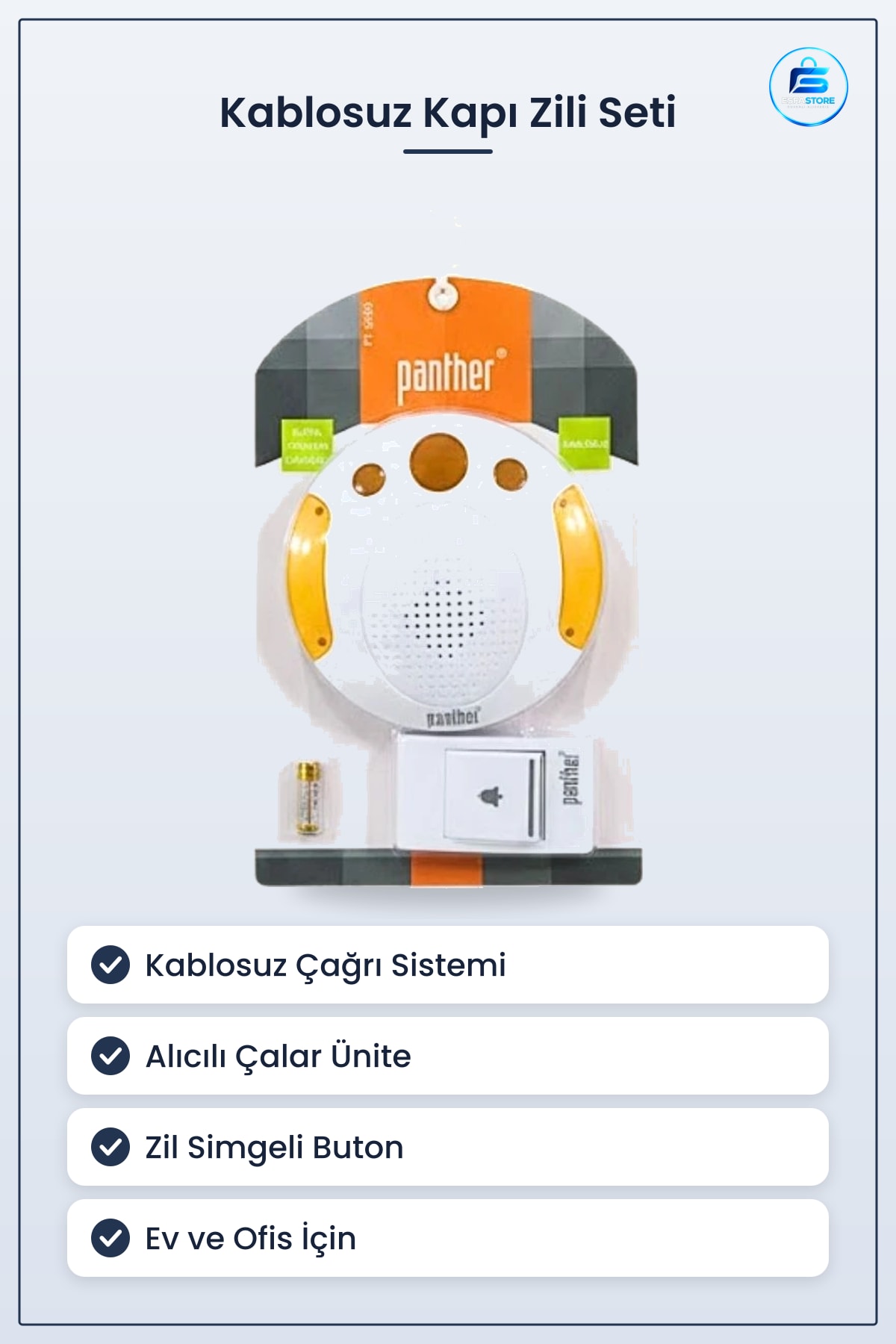 Kablosuz Kapı Zili Girişi Çağrı Sistemi Alıcılı Butonlu Pilli Ev ve Ofis İçin Set