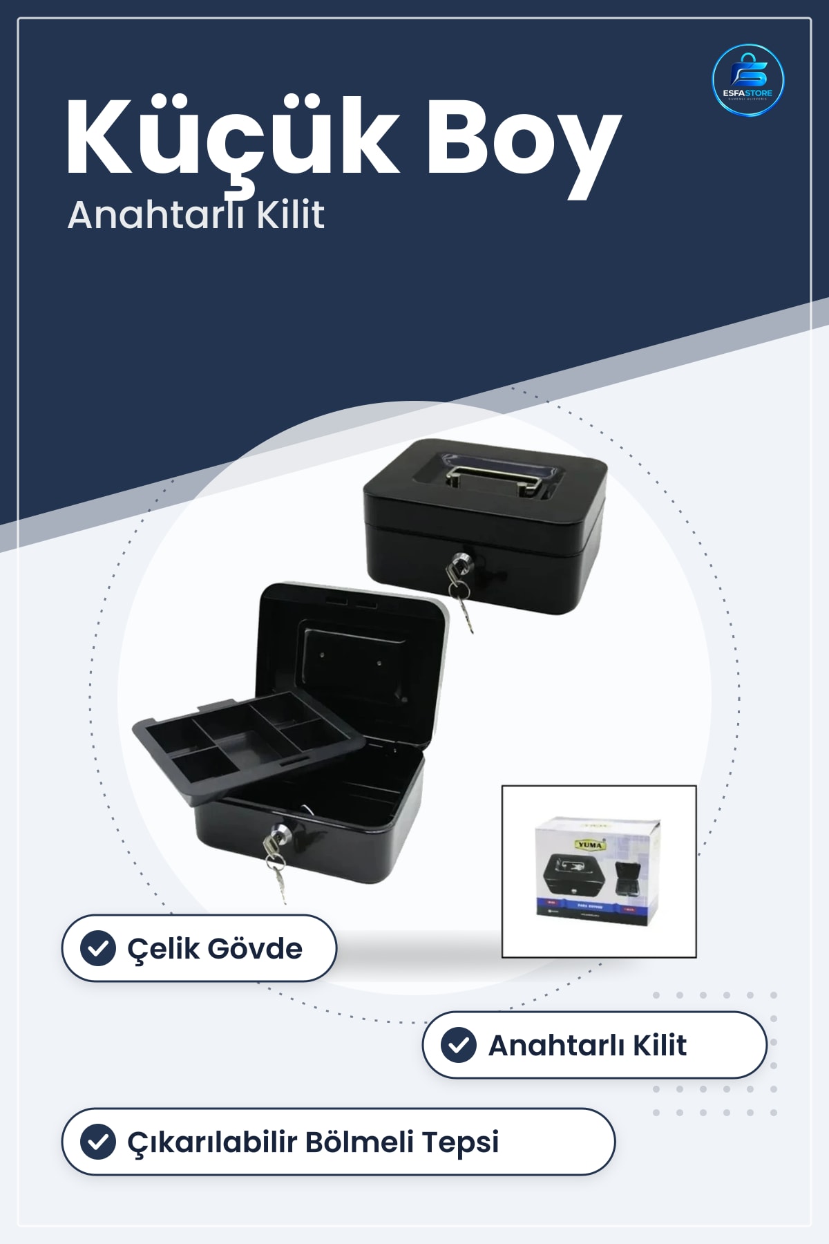 Çelik Para Kasası Küçük Boy Anahtarlı Kilitli Mini Kasa Bozuk Madeni Saklama Kutusu Siyah
