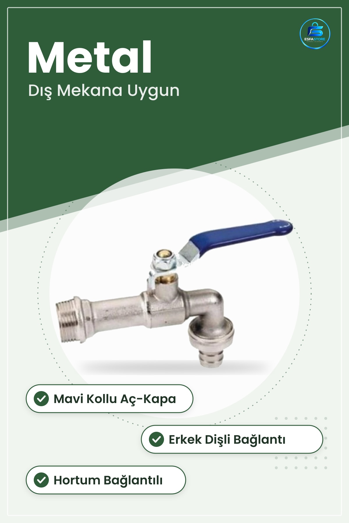 Bahçe Musluğu Mavi Kollu Metal Hortum Bağlantılı Sulama Dış Mekan Kullanımına Uygun