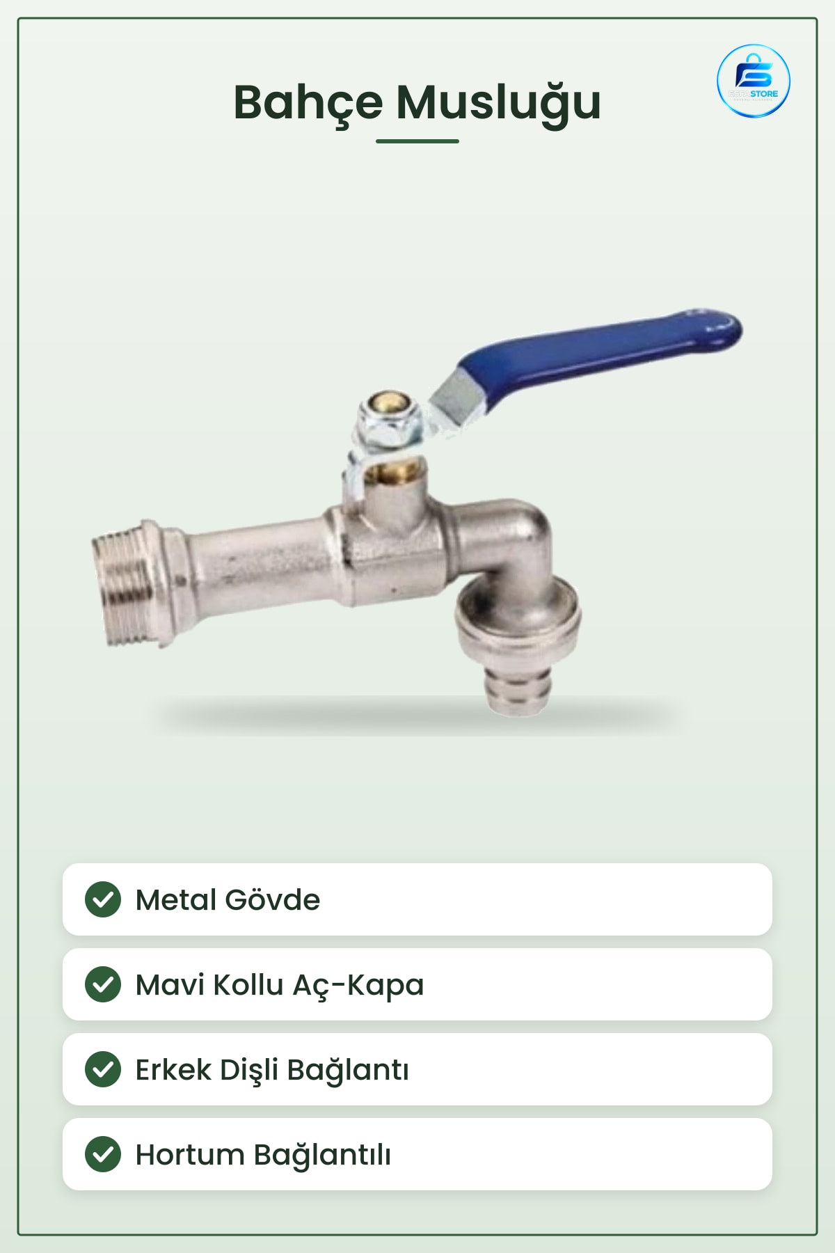 Bahçe Musluğu Mavi Kollu Metal Hortum Bağlantılı Sulama Dış Mekan Kullanımına Uygun