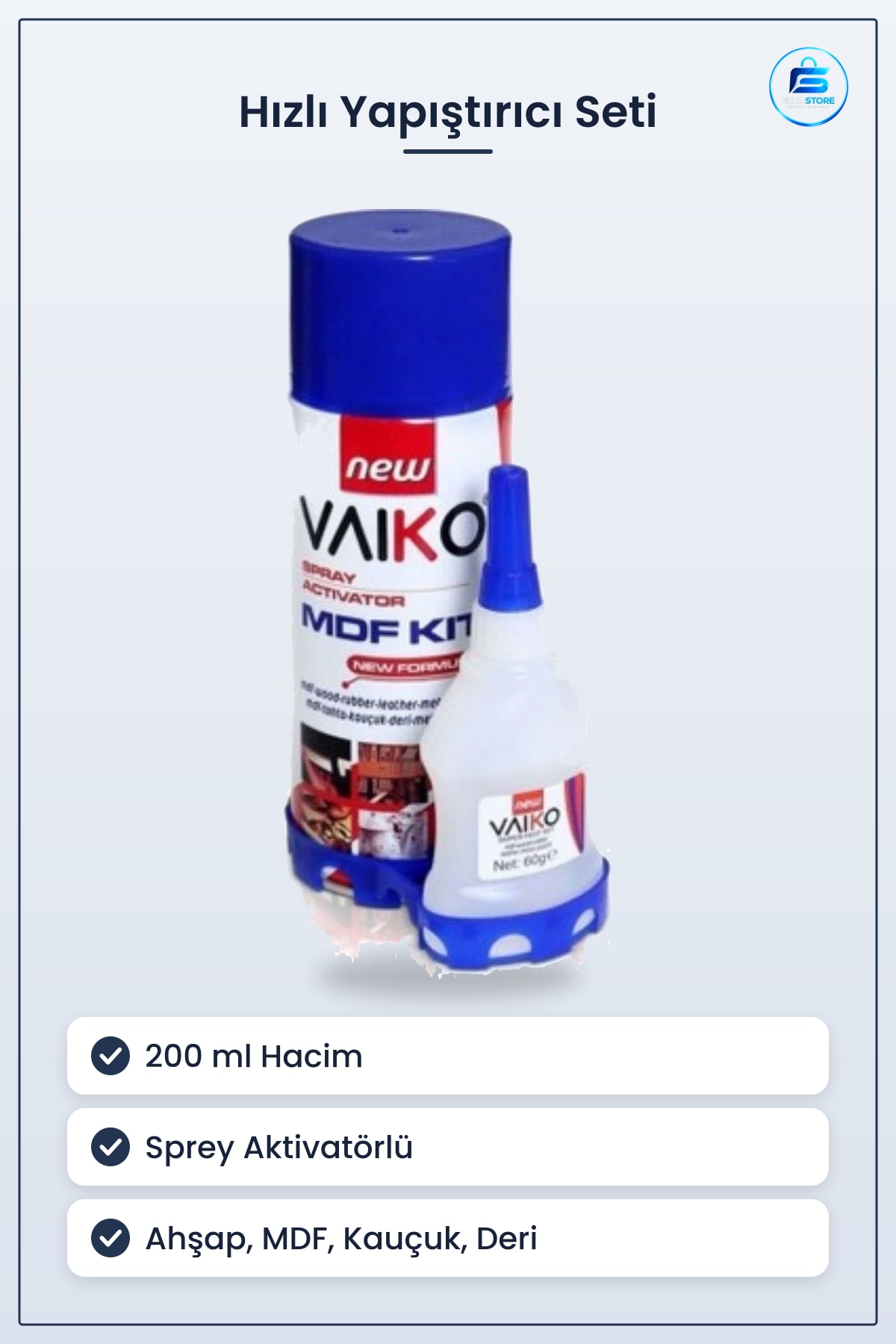 Hızlı Yapıştırıcı 200 ml MDF Kiti Sprey Aktivatörlü Ahşap Kauçuk Deri Tamirat Hırdavat Seti