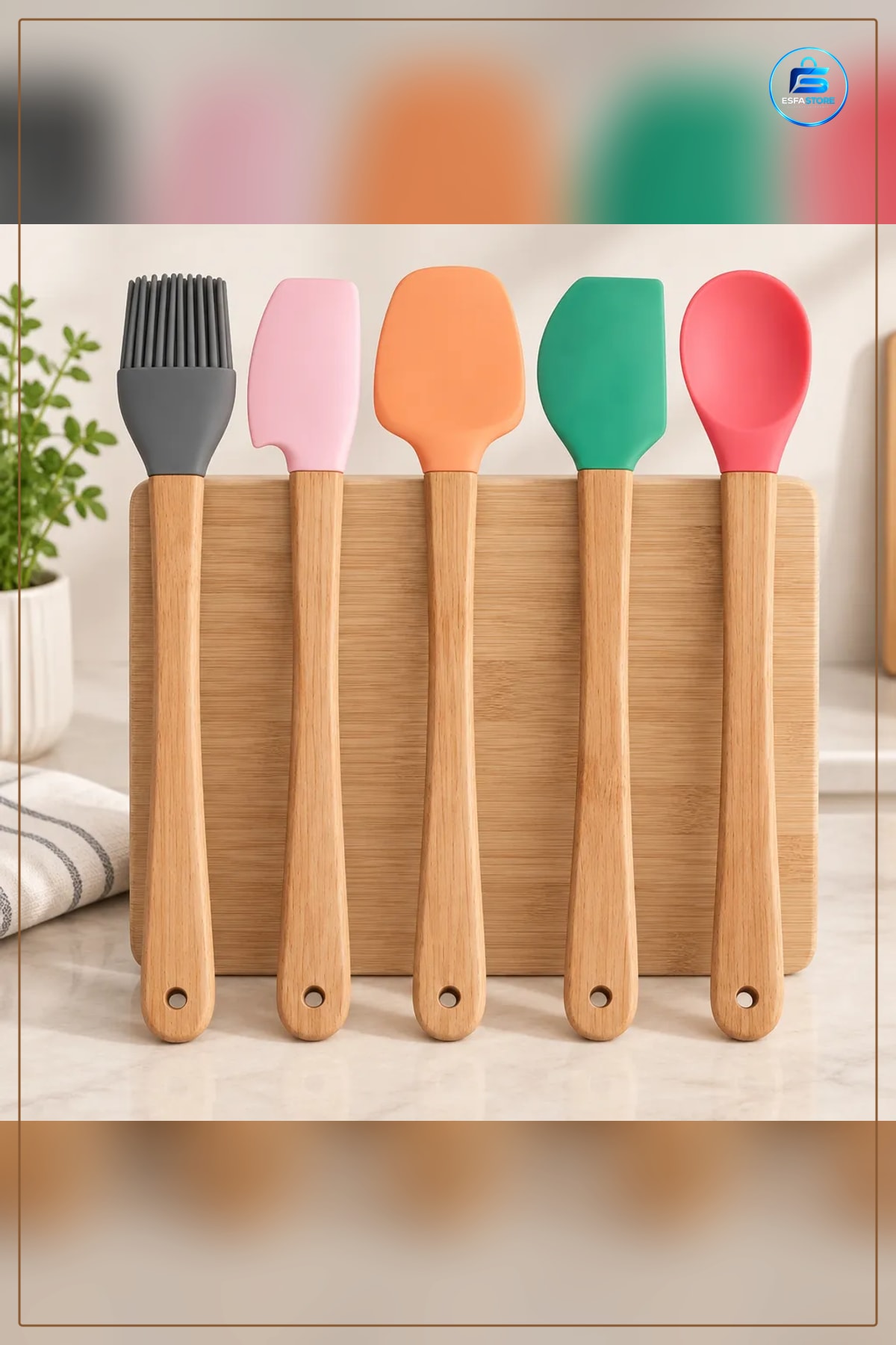 Silikon Kaşık Seti Mutfak Spatula Fırça Ahşap Saplı Pişirme ve Yemek Hazırlık Aracı