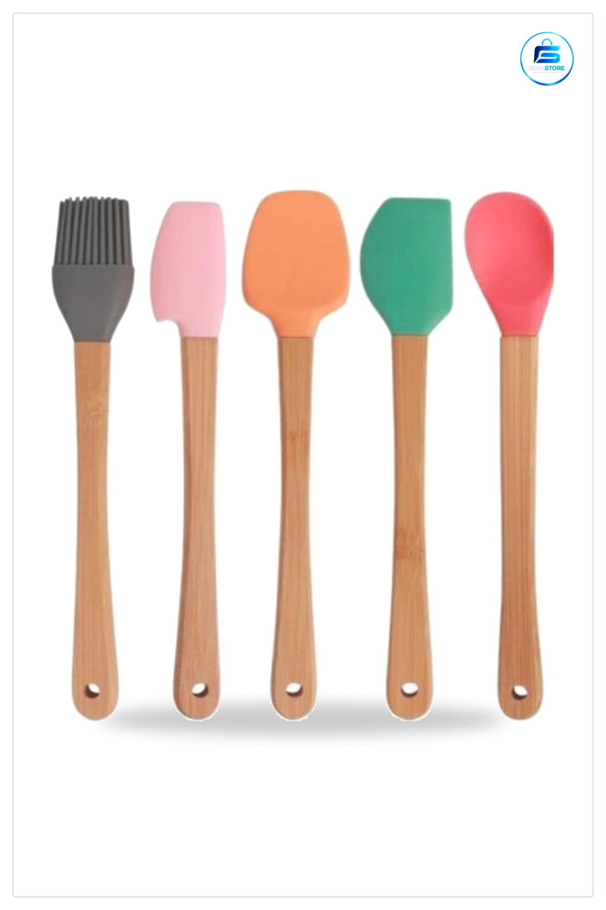 Silikon Kaşık Seti Mutfak Spatula Fırça Ahşap Saplı Pişirme ve Yemek Hazırlık Aracı