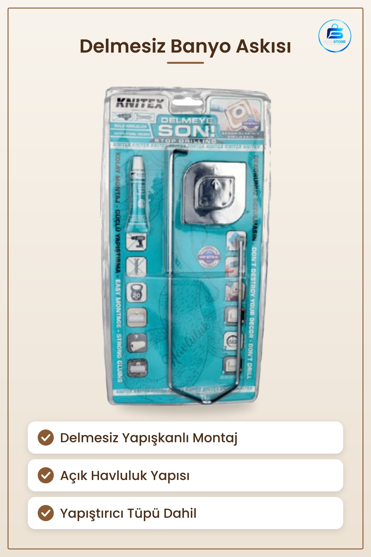 Solo Açık Havluluk Banyo Askısı Delmesiz Yapışkanlı Duvar Montaj Havlu Tutucu Askılık