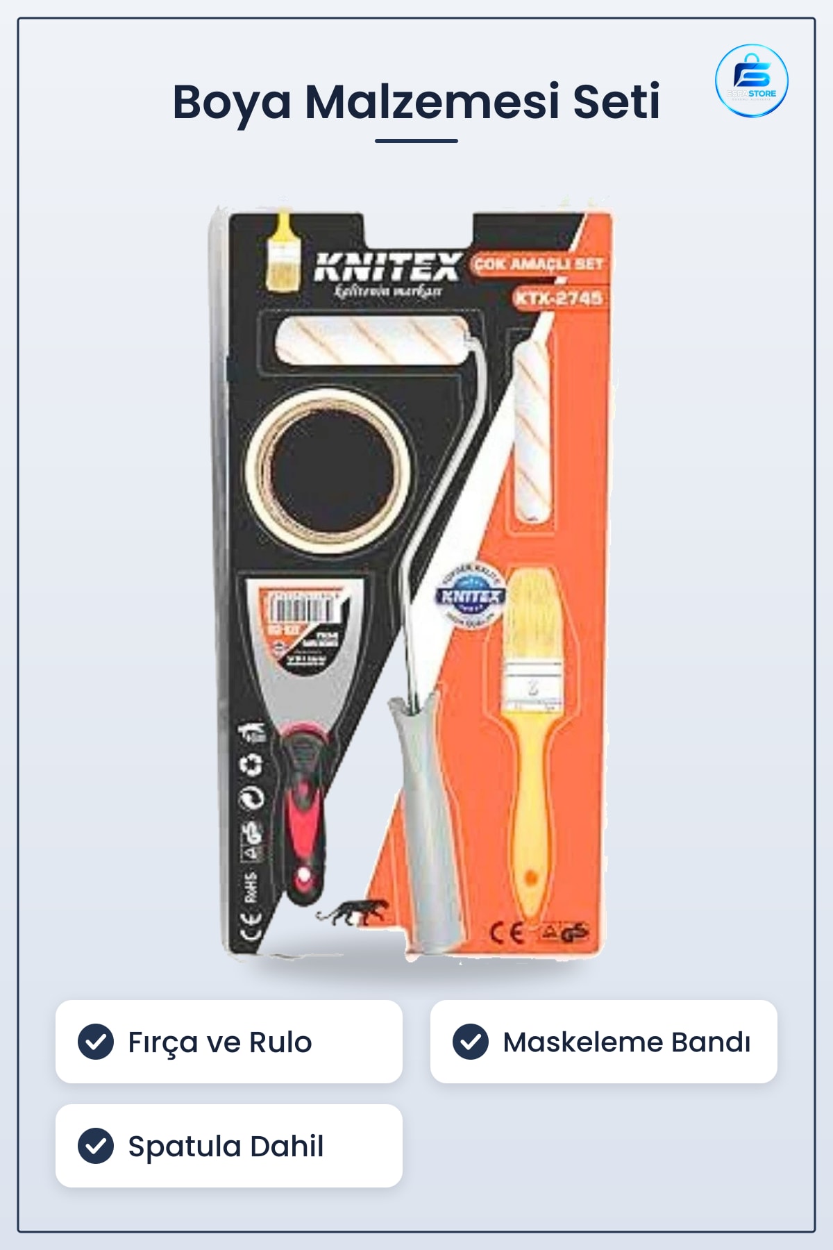 Boyacı Seti Fırça Rulo Maskeleme Bandı Spatula Boyama İşleri İçin Ev Kullanımı Çok Amaçlı
