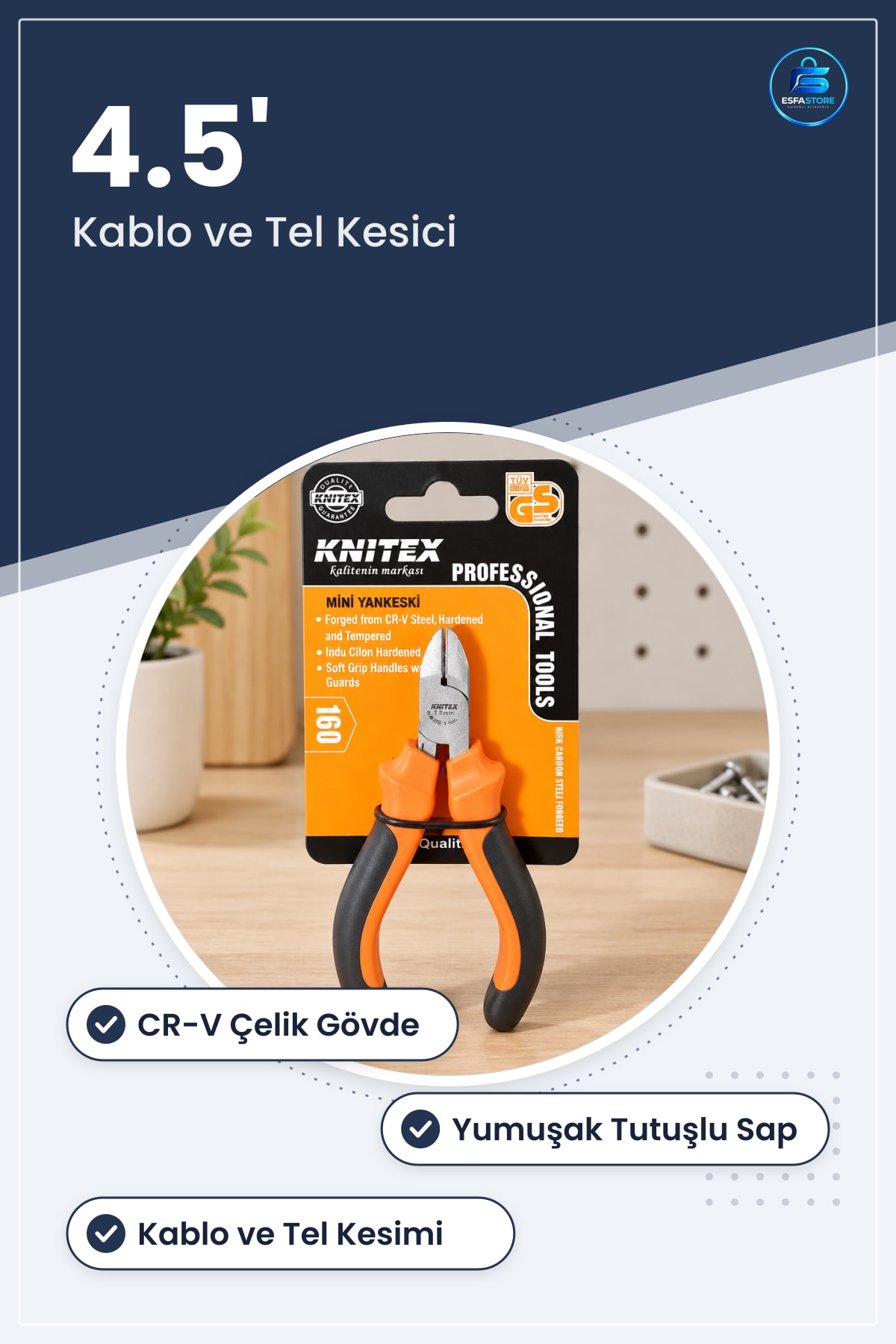 Mini Yan Keski 4.5' Yankeski Kablo Tel Kesici Manuel Hırdavat El Aleti Tamir Kesme Aracı