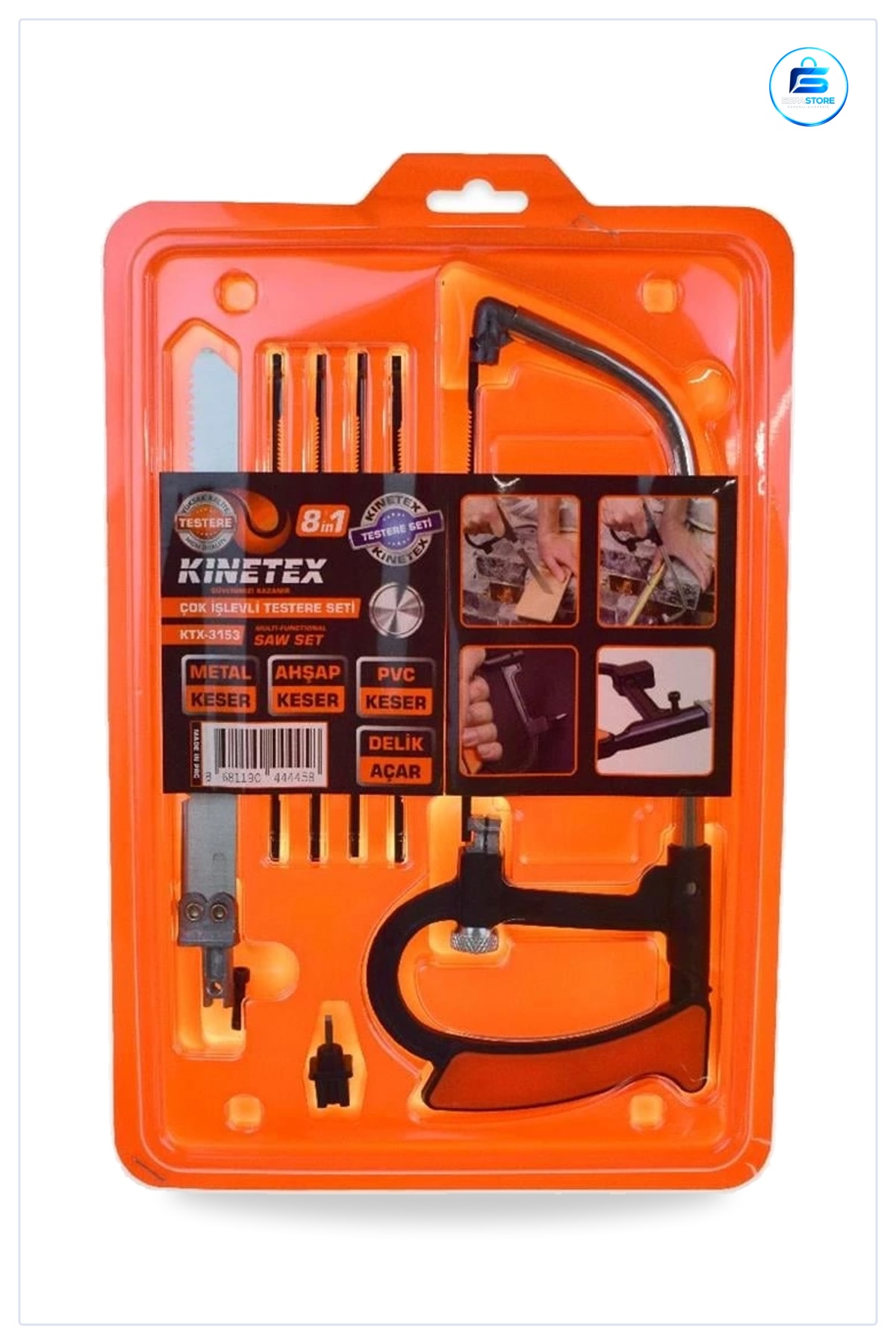 Testere Seti 8 in 1 Çok İşlevli Metal Ahşap PVC Keser Delik Açar El Aletleri Hırdavat Kesme