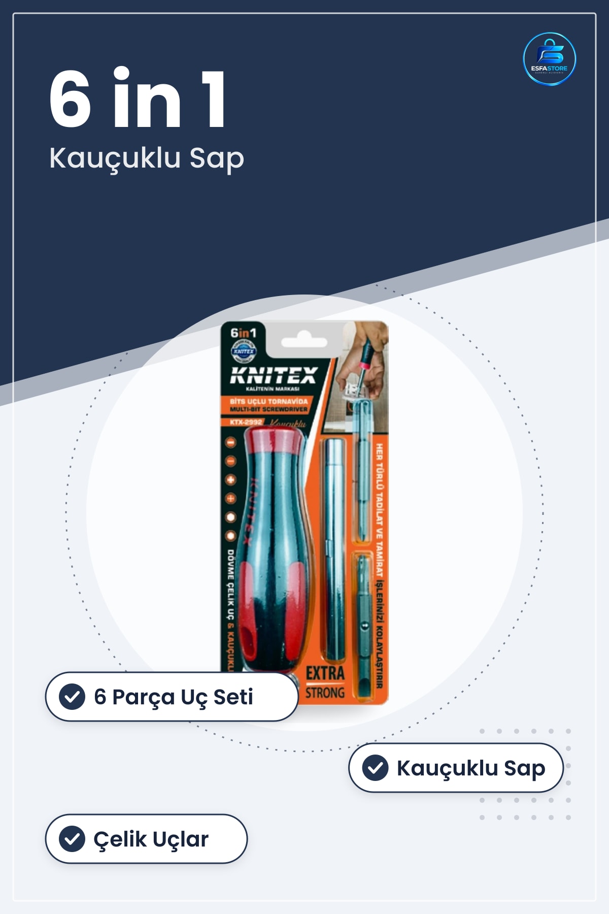 Tornavida 6 in 1 Kauçuklu Sap Bits Uçlu Çok Amaçlı Manuel Tamir Montaj Hardırdavat Aleti Pratik