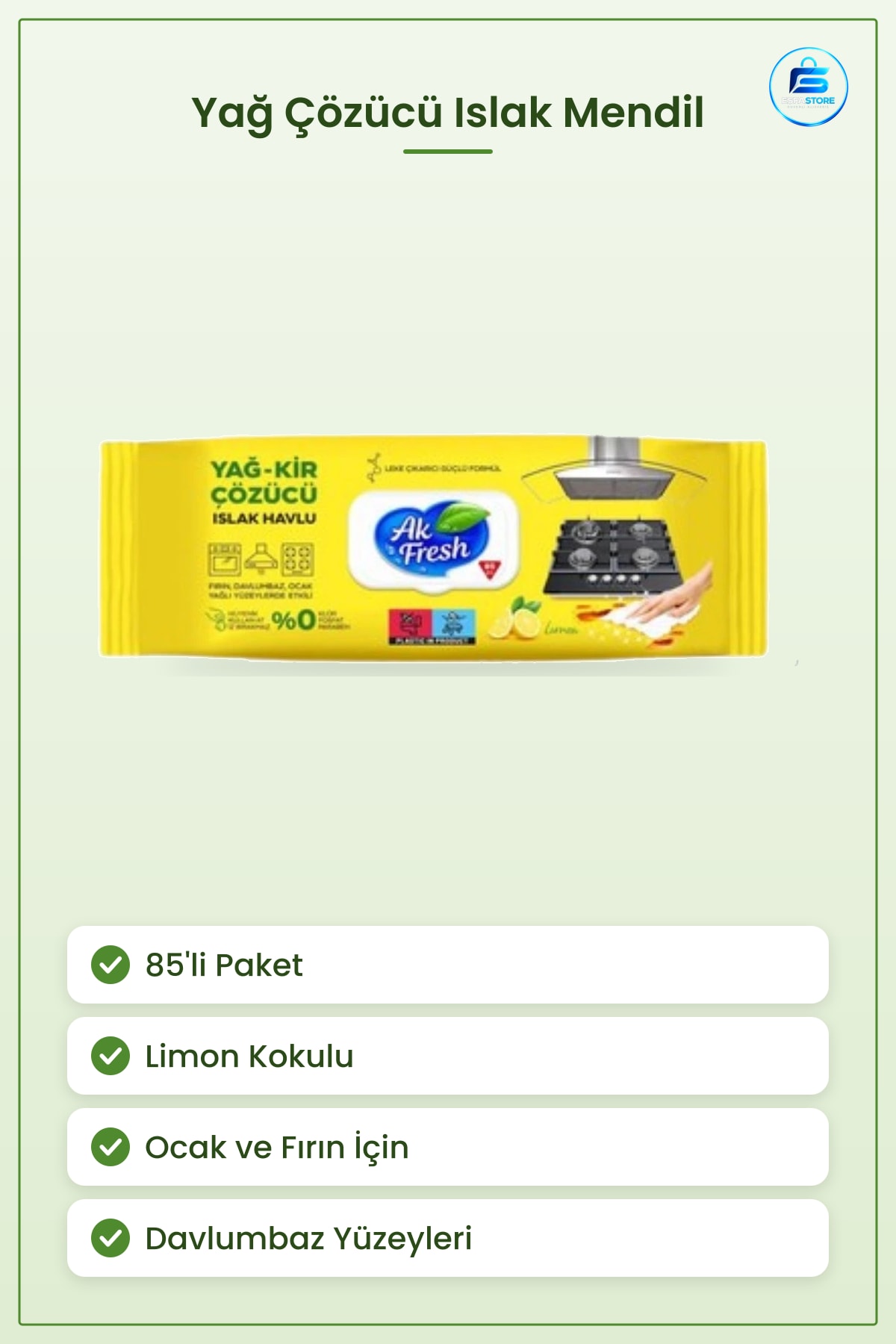 Yağ ve Kir Çözücü Islak Mendil Limon Kokulu 85'li Ocak Fırın Temizlik Mutfak Yüzey Pratik