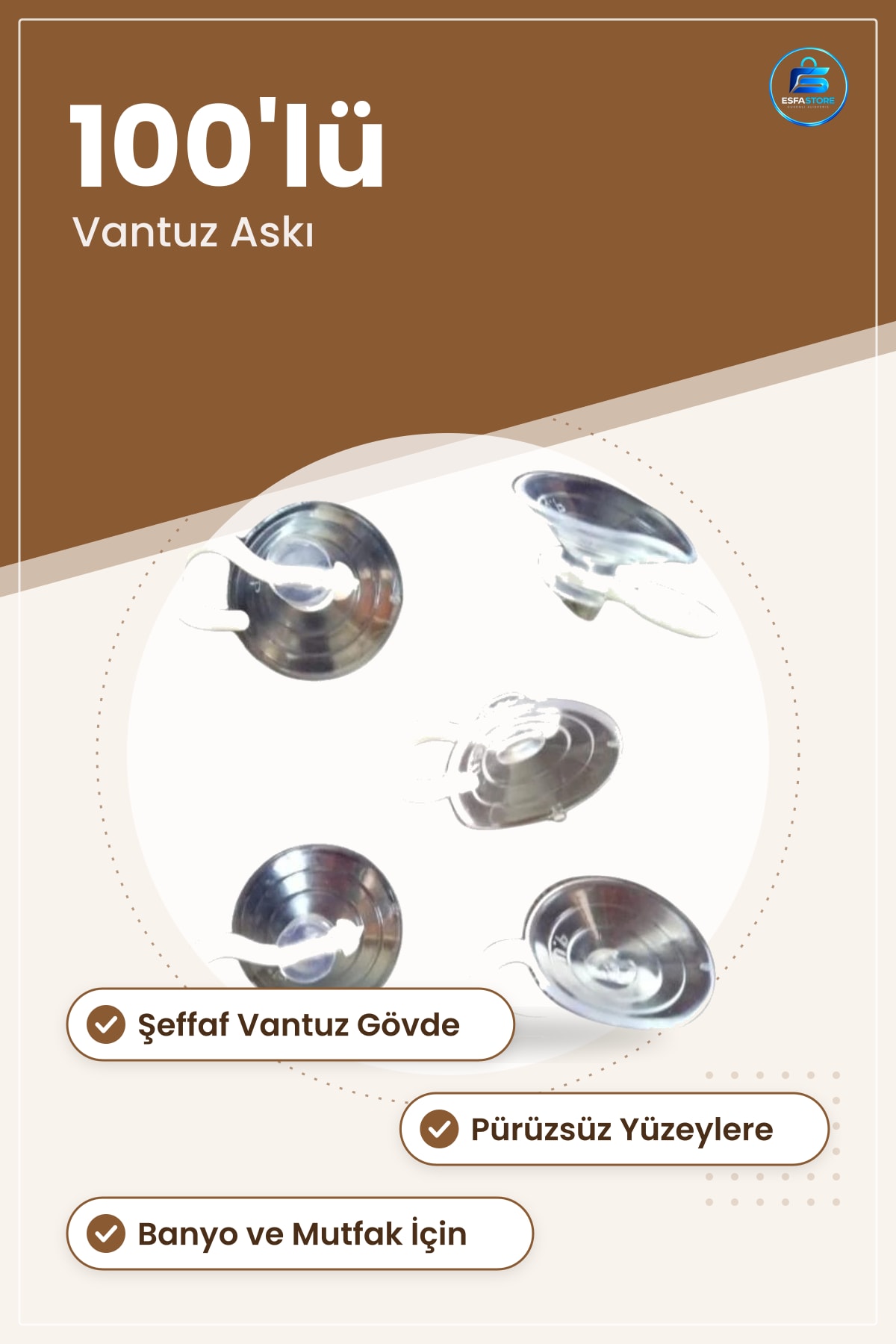 Küçük Vantuz Askı 100'lü Şeffaf Duvar Kancası Banyo Mutfak Pürüzsüz Yüzey İçin Askılık