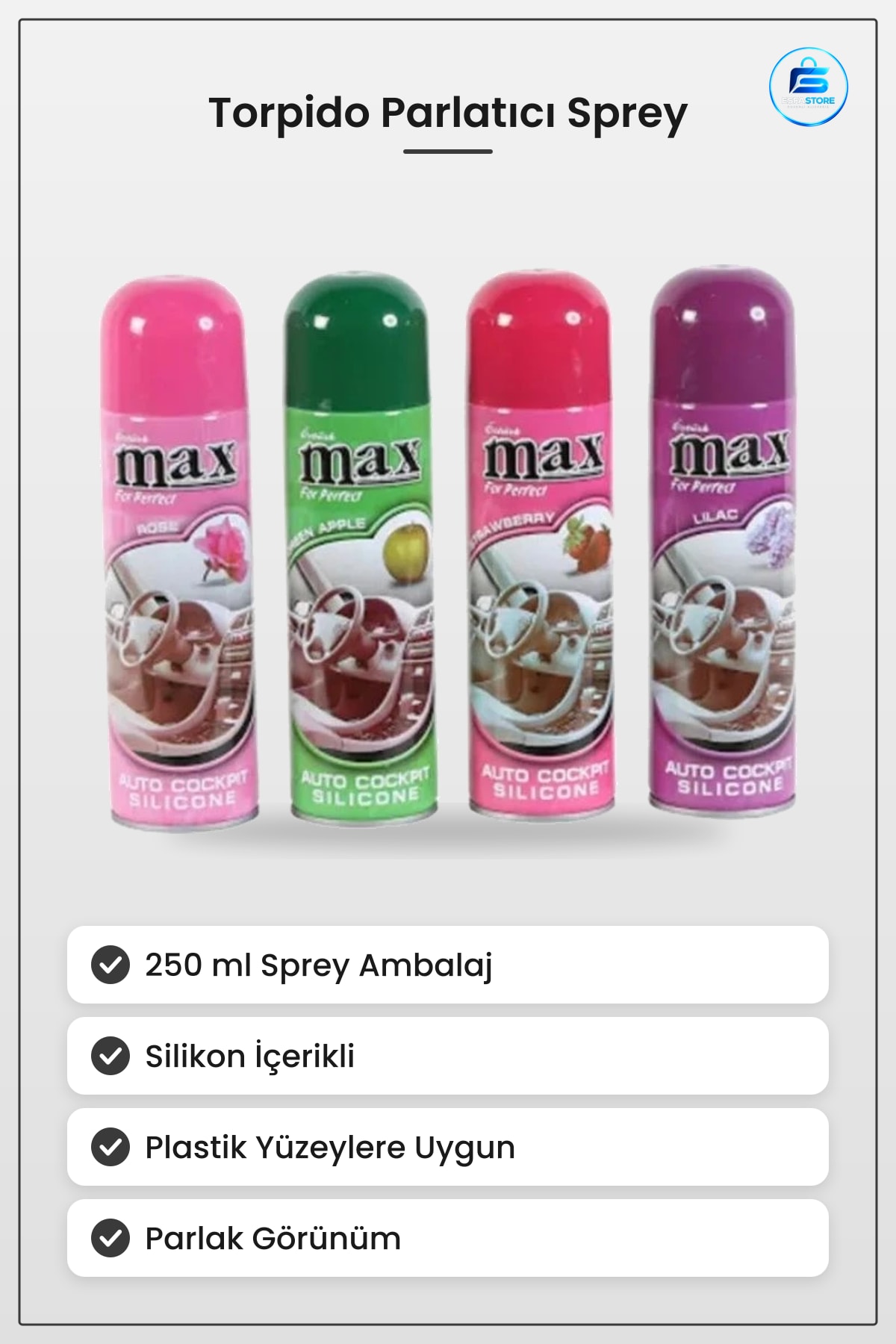 Torpido Parlatıcı Sprey 250 ml Araç İçi Plastik Yüzey Silikon Oto Bakım Ürünü Parlak Görünüm