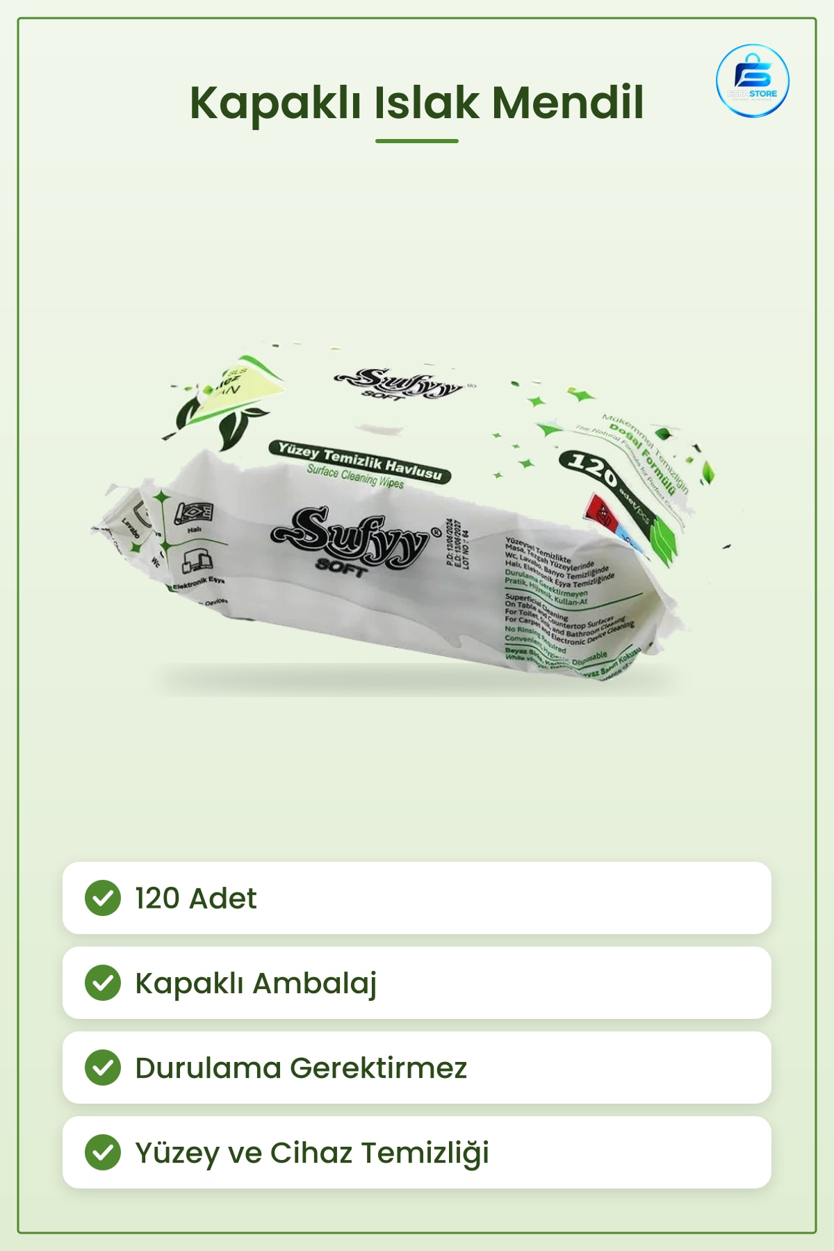 Islak Mendil Kapaklı Yüzey Havlusu 120 Adet Masa WC Halı Elektronik Cihaz Temizliği