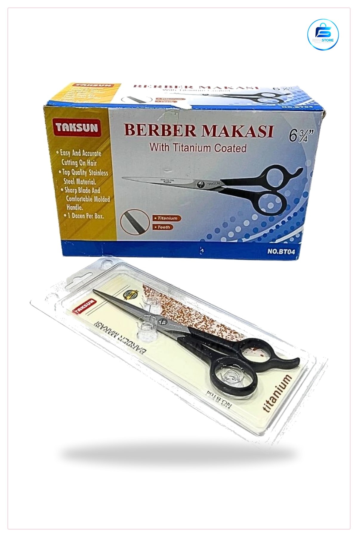 Berber Makası 6¾ Kartelalı Saç Kesim Titanyum Kaplı Paslanmaz Çelik 1 Adet Kuaför