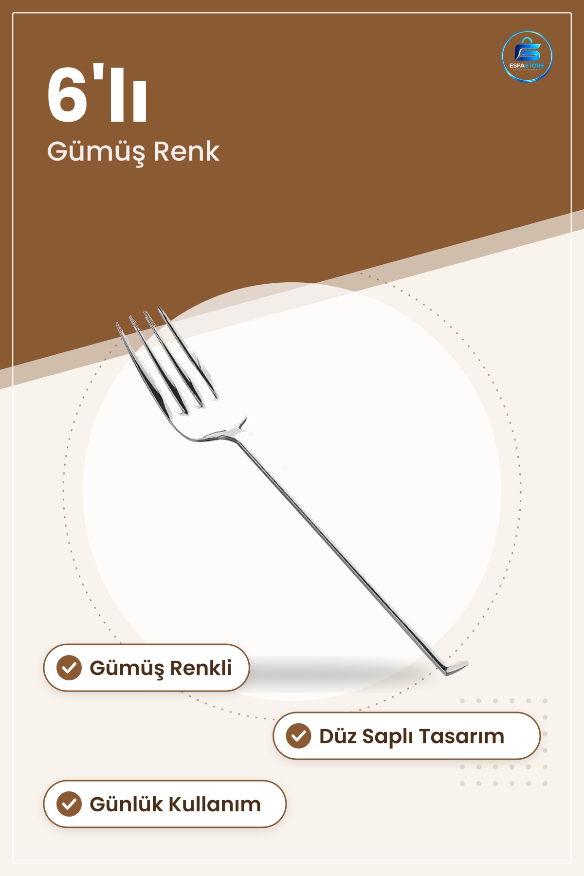 Yemek Çatalı 6'lı Çubuk Sofra Çatal Seti Mutfak Günlük Kullanım İçin Gümüş Renkli