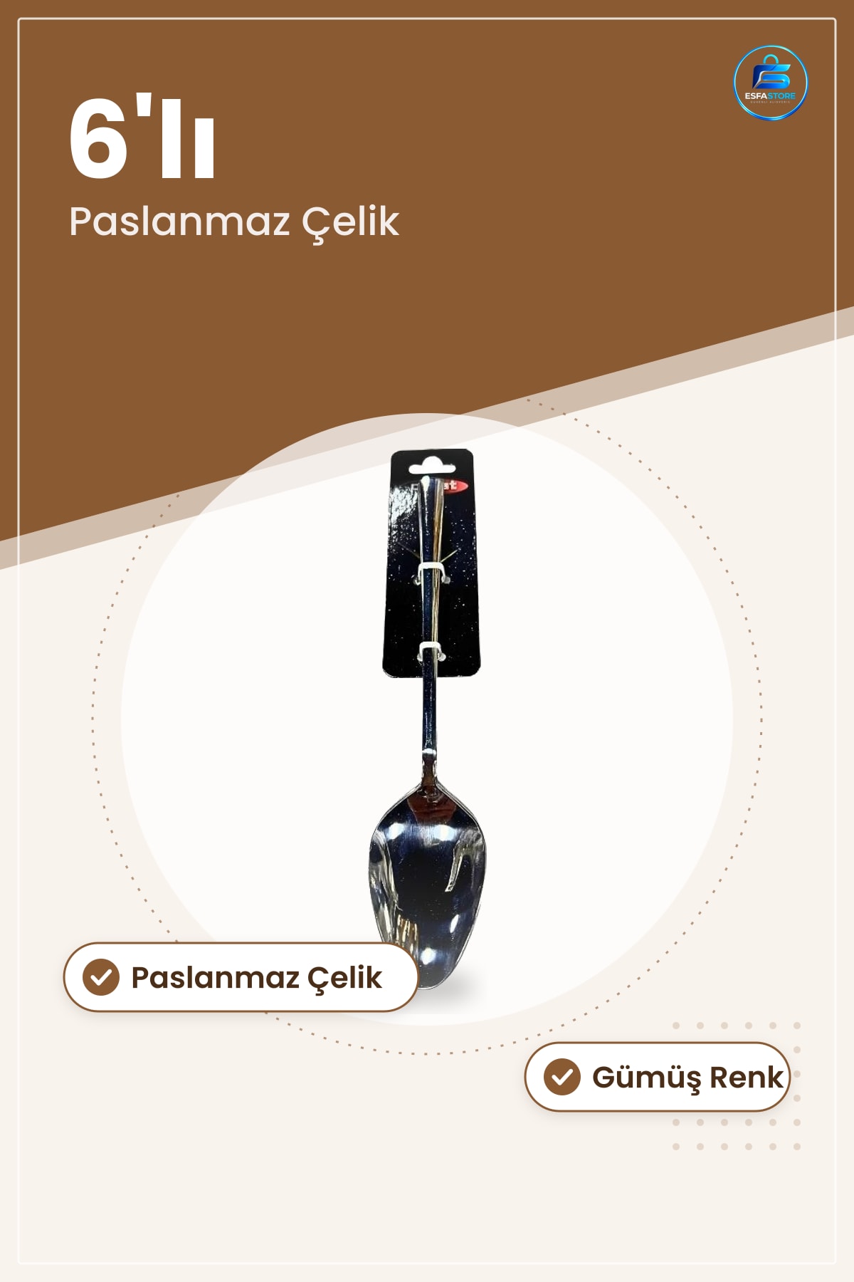 Çubuk Yemek Kaşığı 6'lı Paslanmaz Çelik Gümüş Renk Günlük Kullanım Mutfak Sofra Kaşık Seti