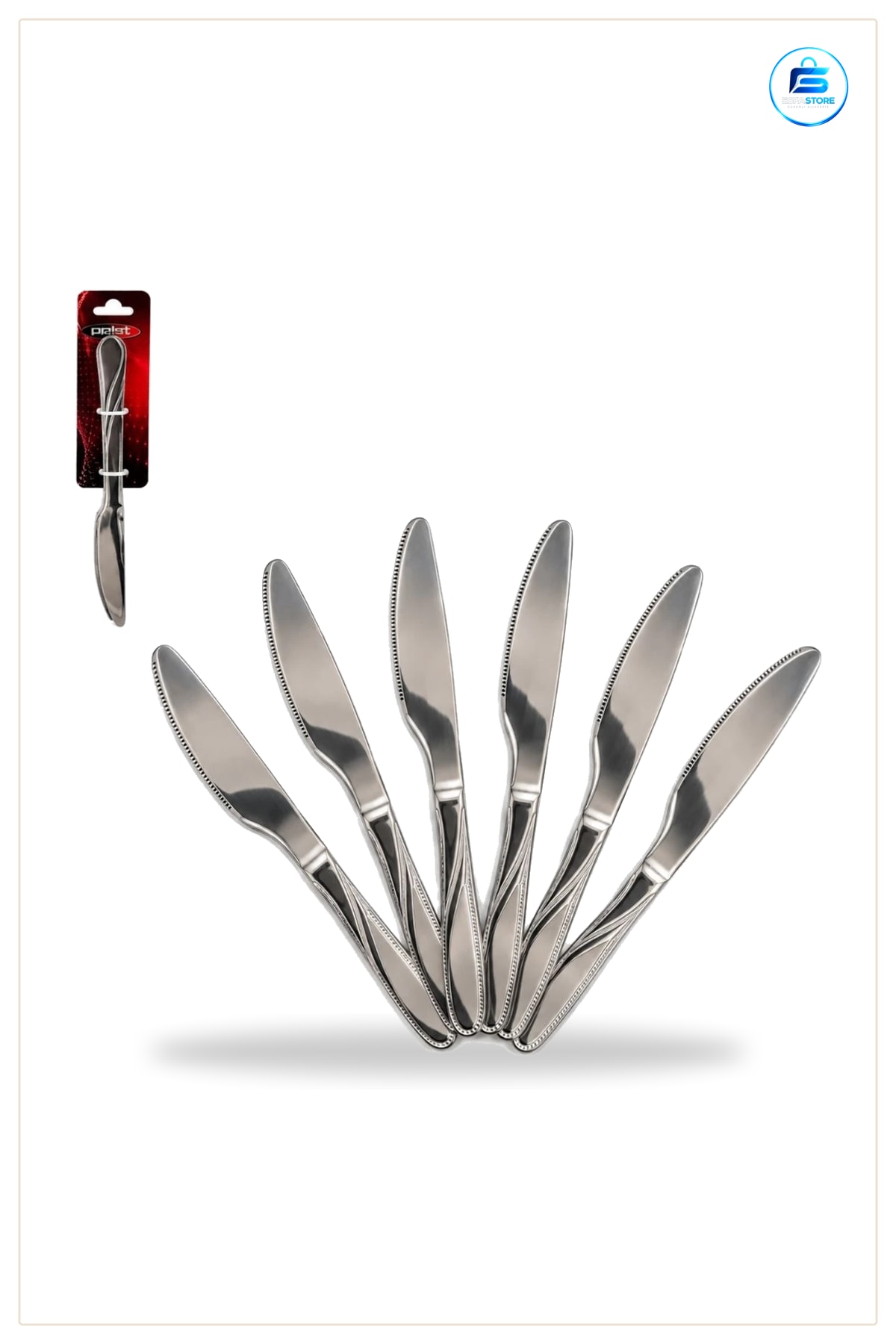 Yemek Bıçağı 6'lı Çelik Sofra Takımı Mutfak Gümüş Renk Günlük Kullanım Seti Dekoratif Kabzalı