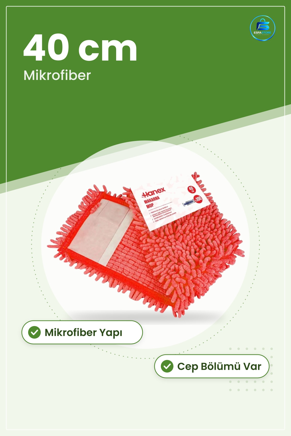 Makarna Mop Yedeği 40 cm Mikrofiber Kırmızı Paspas Başlığı Ev Mutfak Zemin Temizlik Aparatı