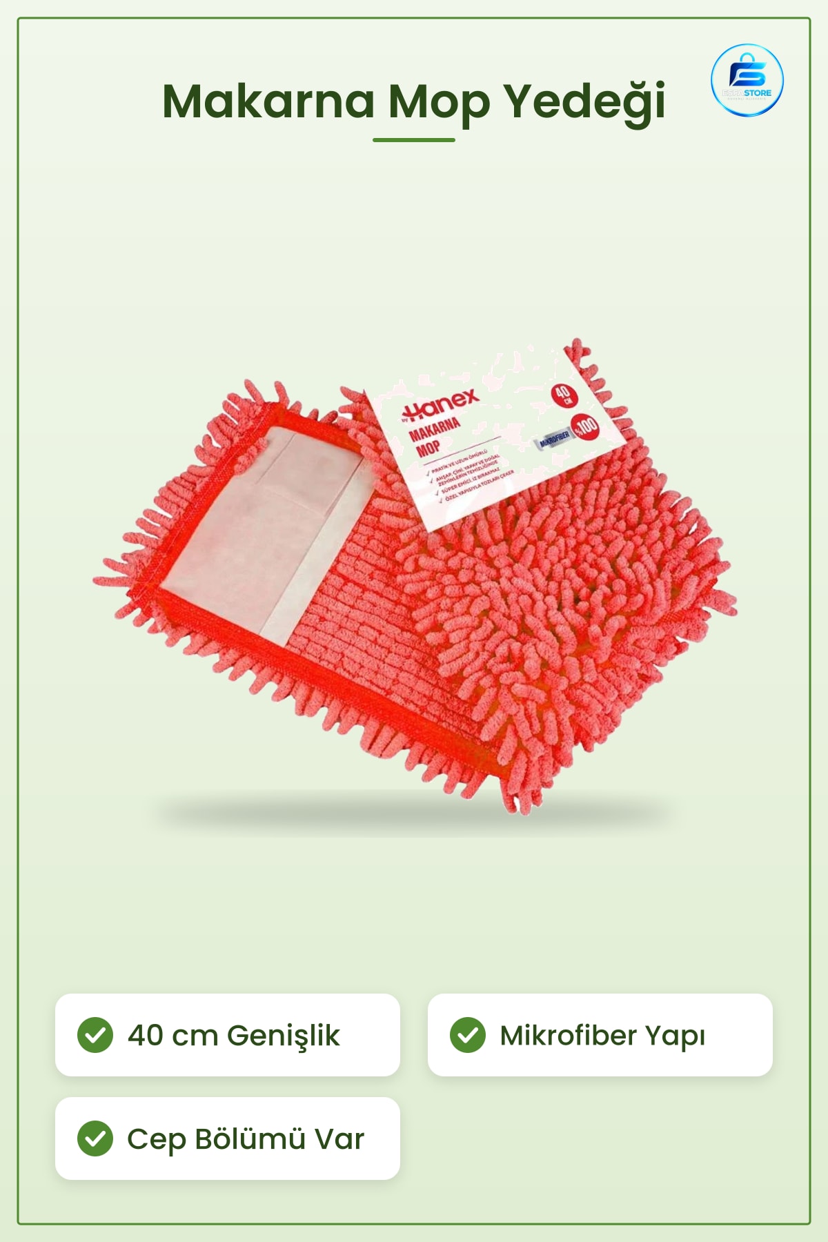 Makarna Mop Yedeği 40 cm Mikrofiber Kırmızı Paspas Başlığı Ev Mutfak Zemin Temizlik Aparatı