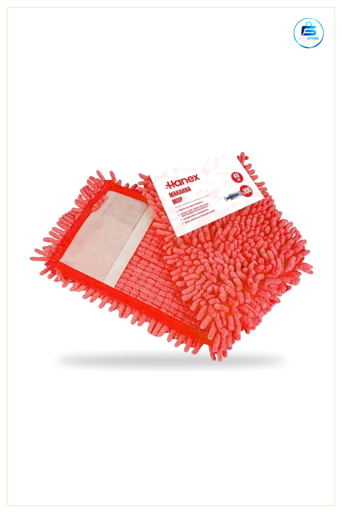 Makarna Mop Yedeği 40 cm Mikrofiber Kırmızı Paspas Başlığı Ev Mutfak Zemin Temizlik Aparatı