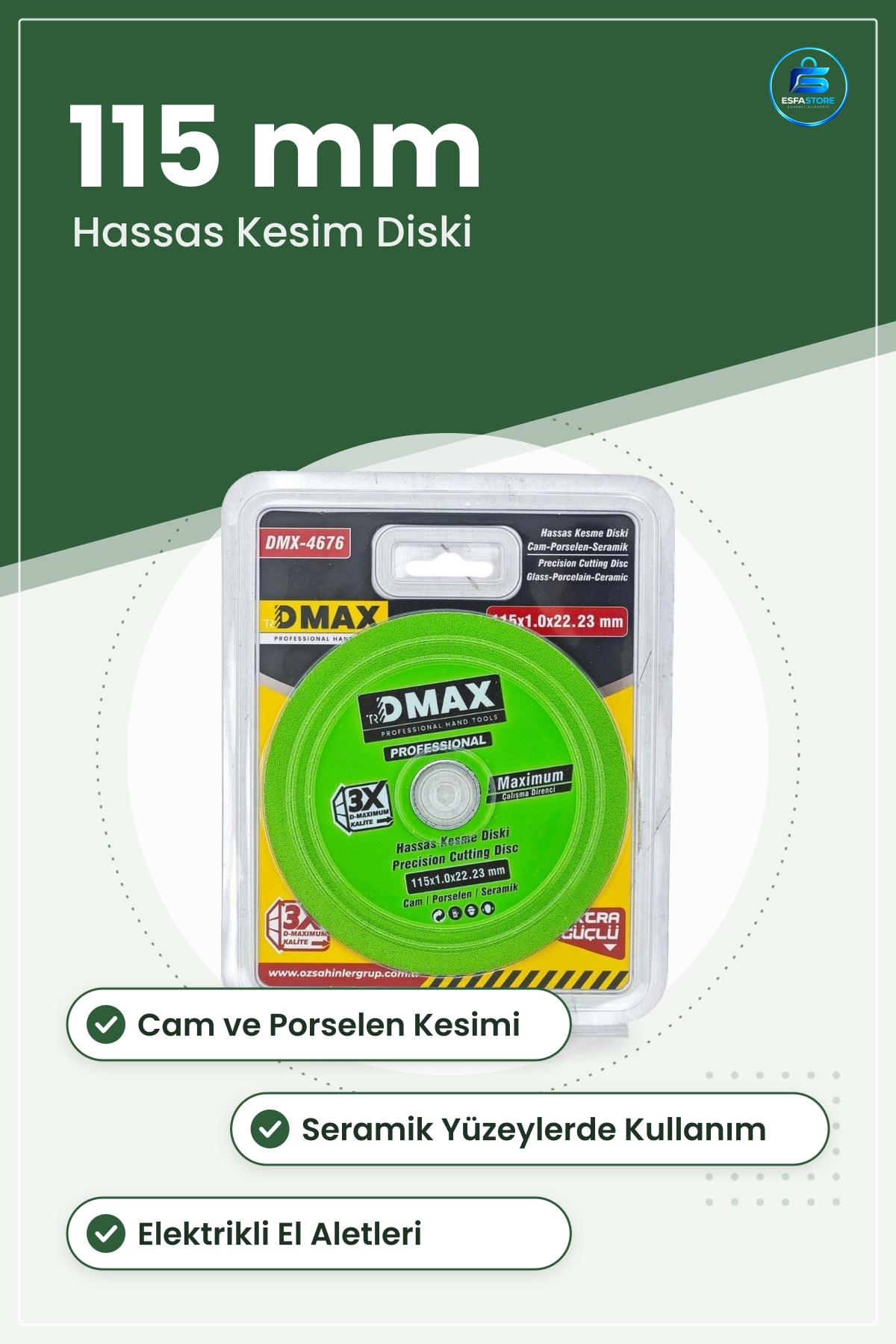 Cam Porselen ve Seramik Kesme Diski 115 mm Hassas Kesim Elektrikli El Aletleri İçin