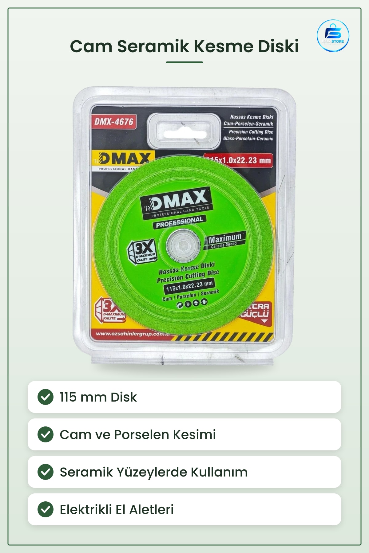 Cam Porselen ve Seramik Kesme Diski 115 mm Hassas Kesim Elektrikli El Aletleri İçin