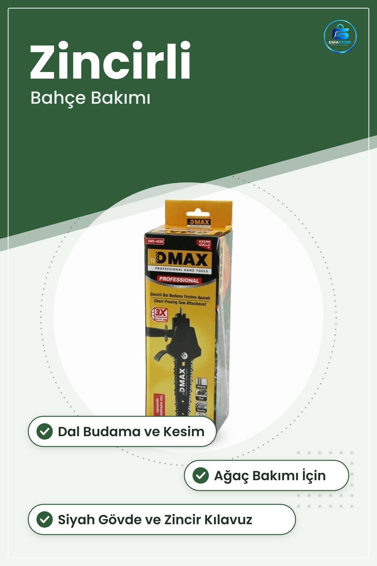 Zincirli Dal Budama Testere Aparatı Ahşap ve Ağaç Kesimi İçin Bahçe Bakım Aksesuarı